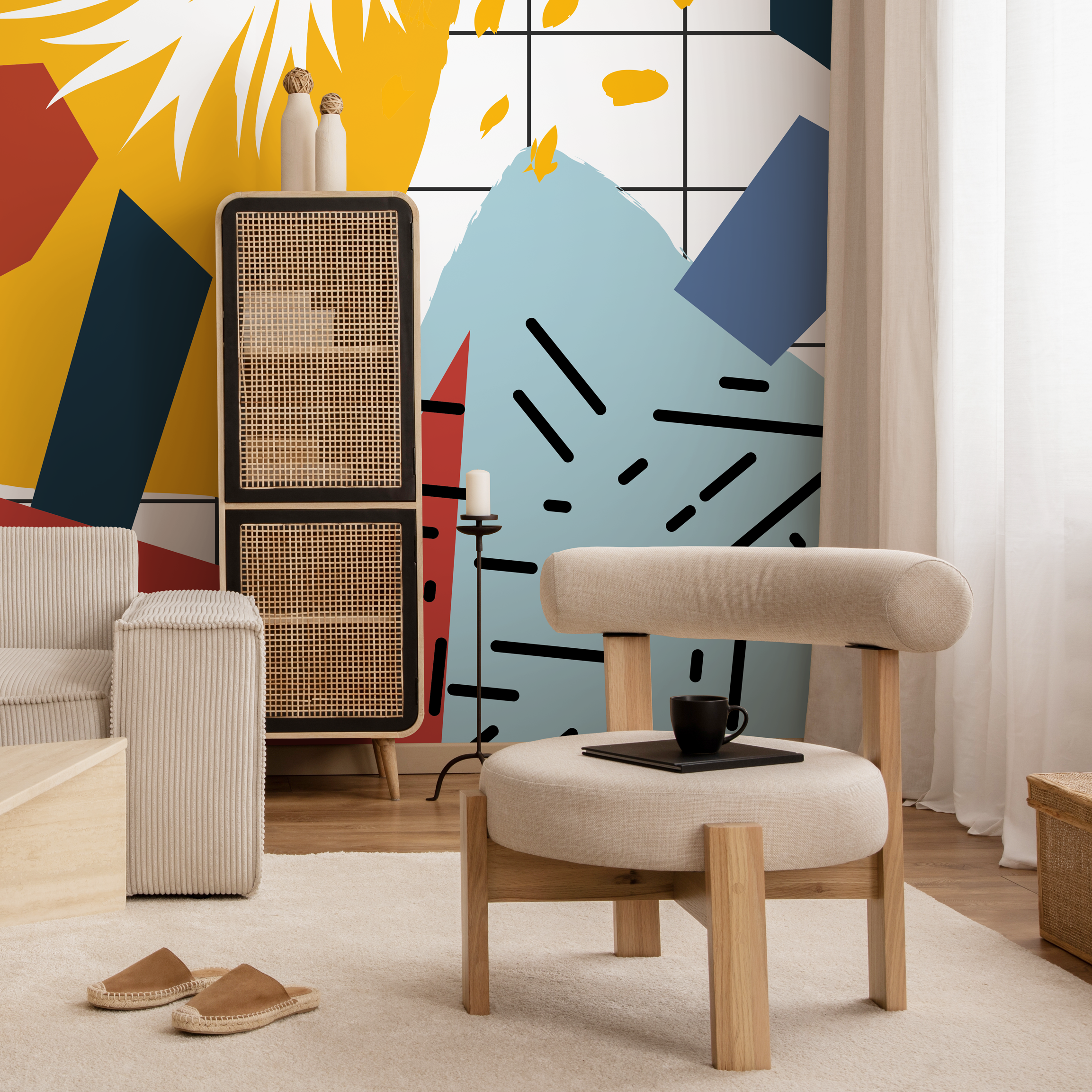 Abstract Wallpaper With Bold Geometric Shapes In Yellow, Blue, And Red - B749