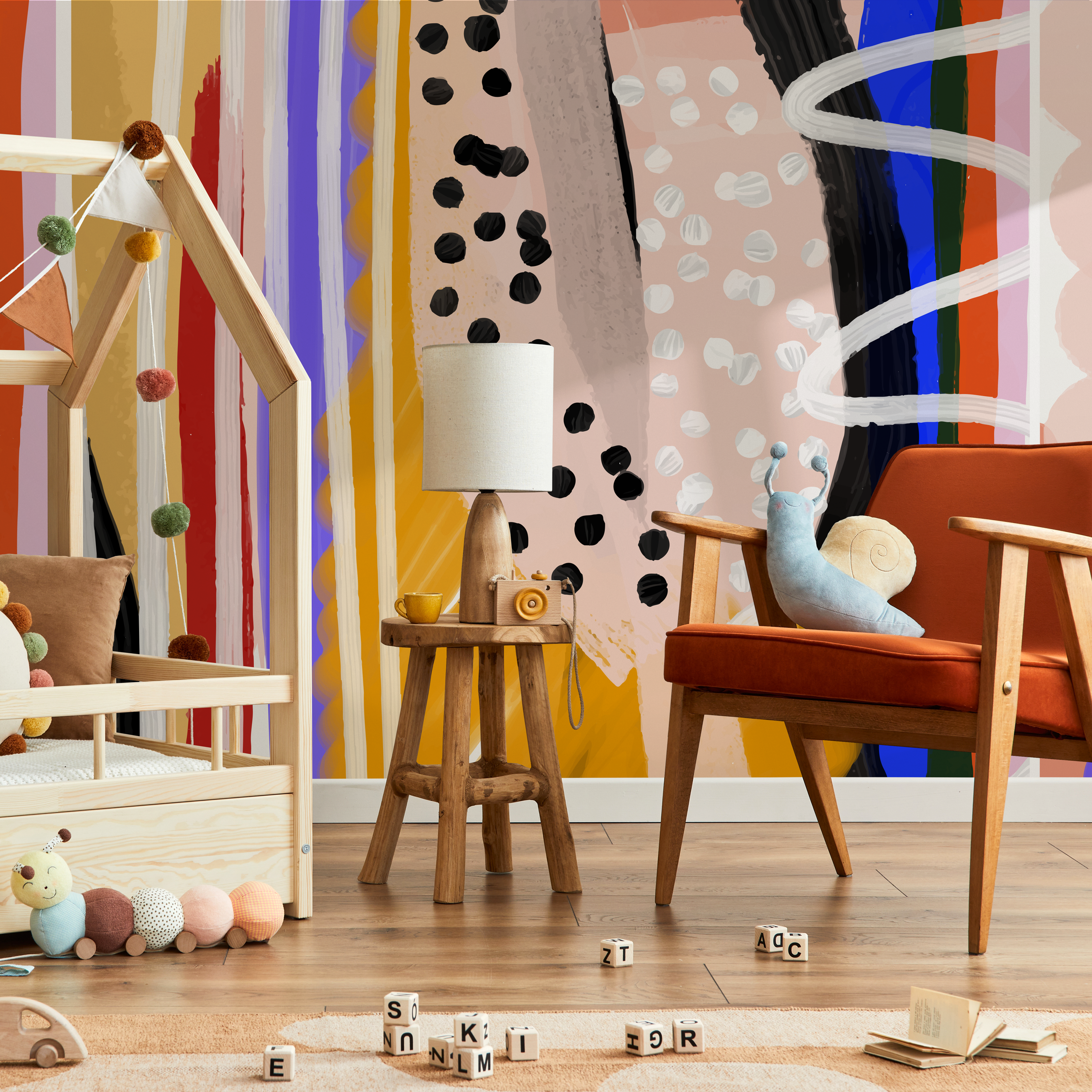 Abstract Wallpaper With Painterly Brushstrokes In Blue, Red, And Yellow - B756