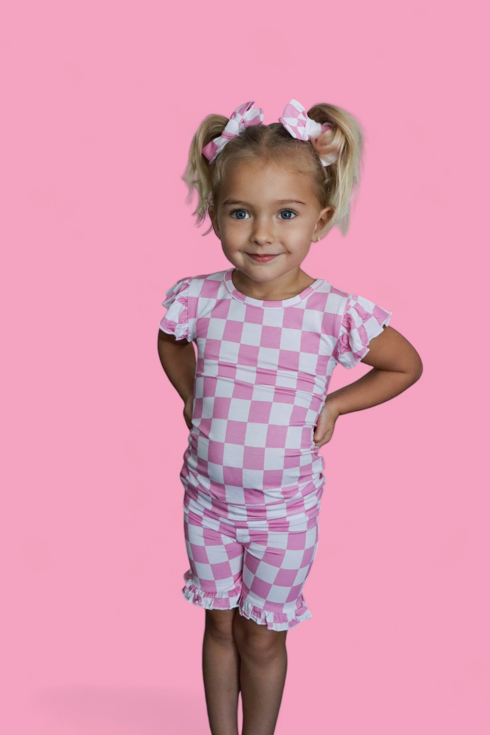 Bubblegum Checkers Dream Ruffle Short Set