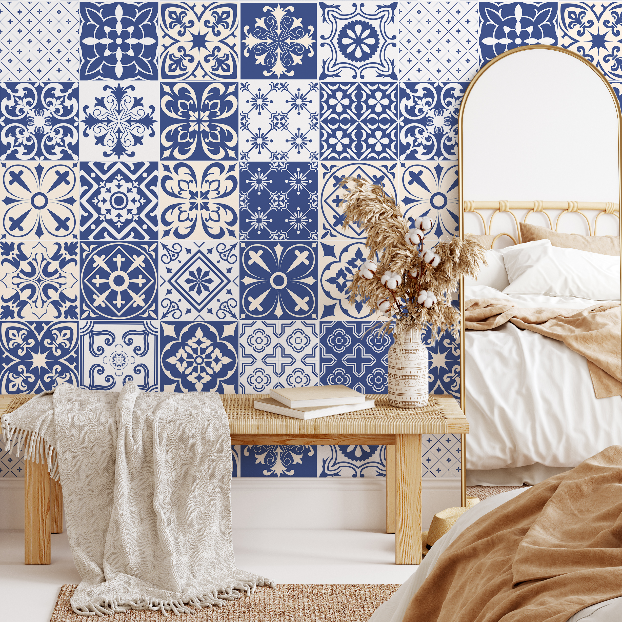 Tile Wallpaper With A Portuguese Azulejo Motif In Blue And White - B801
