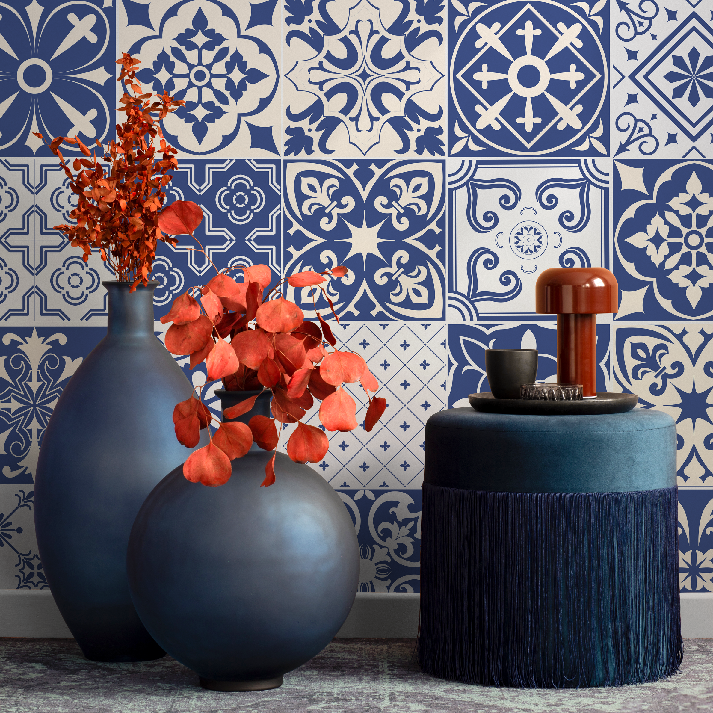 Tile Wallpaper With A Portuguese Azulejo Motif In Blue And White - B801