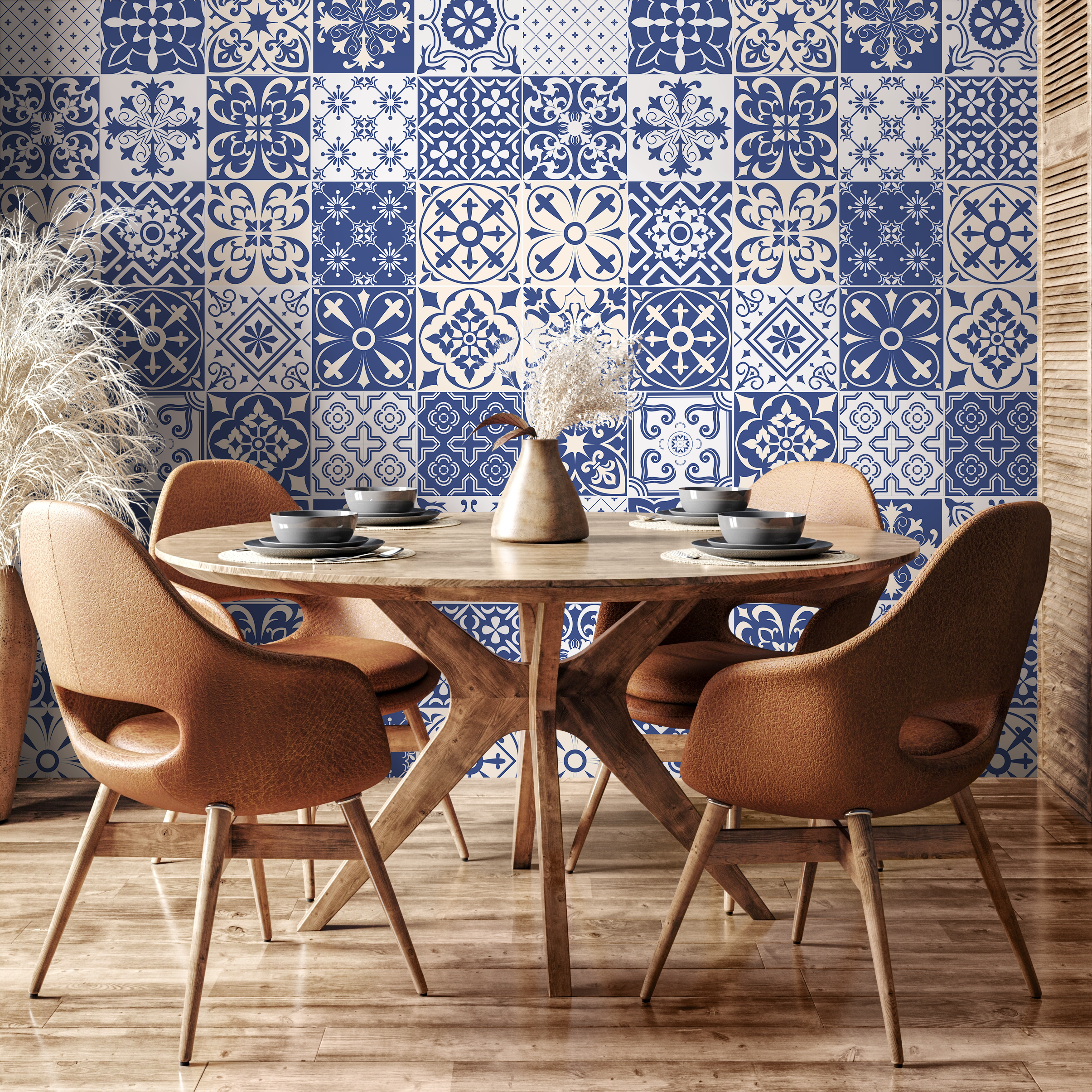 Tile Wallpaper With A Portuguese Azulejo Motif In Blue And White - B801