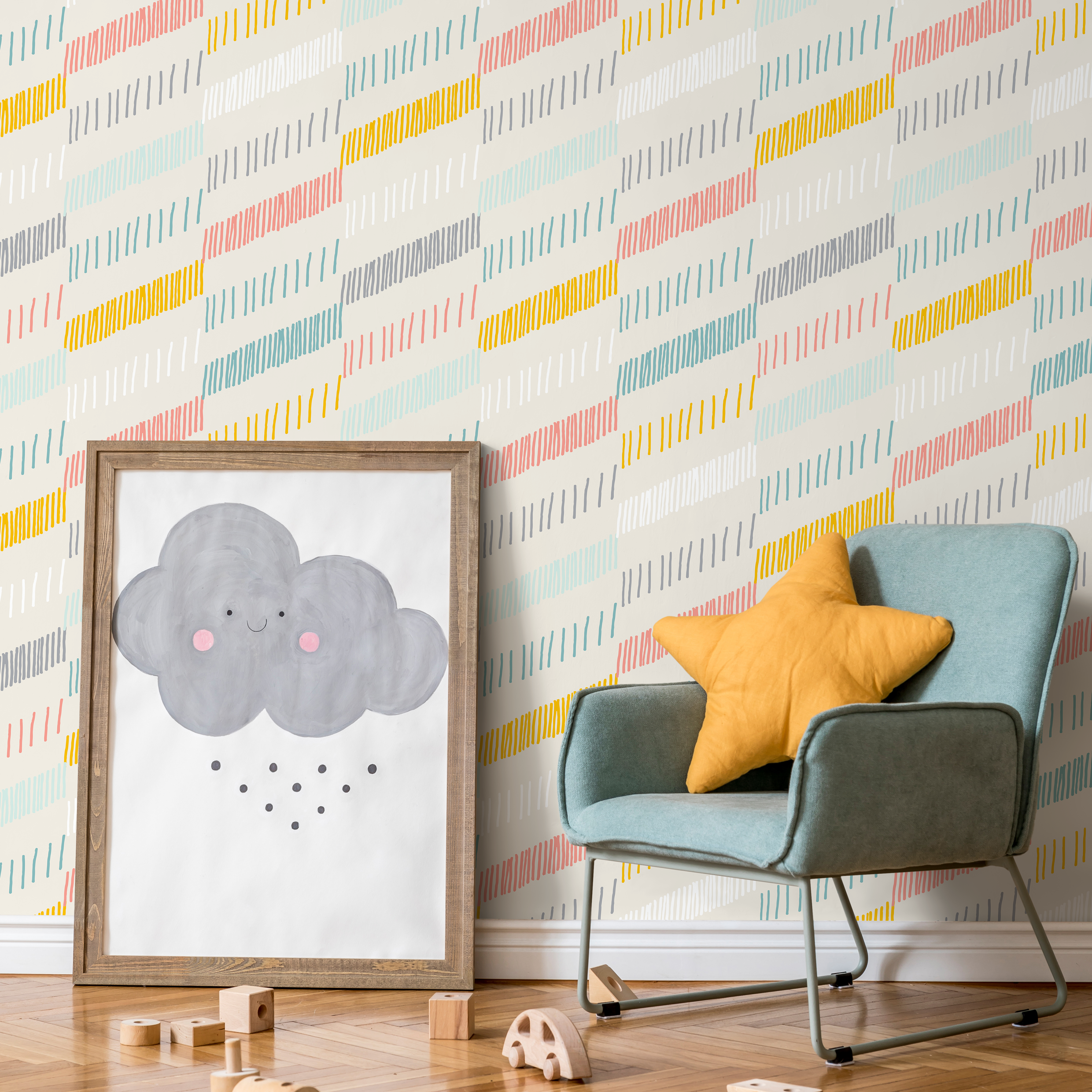 Abstract Wallpaper With Dashed Diagonal Lines In Yellow, Pink, And Blue - B812