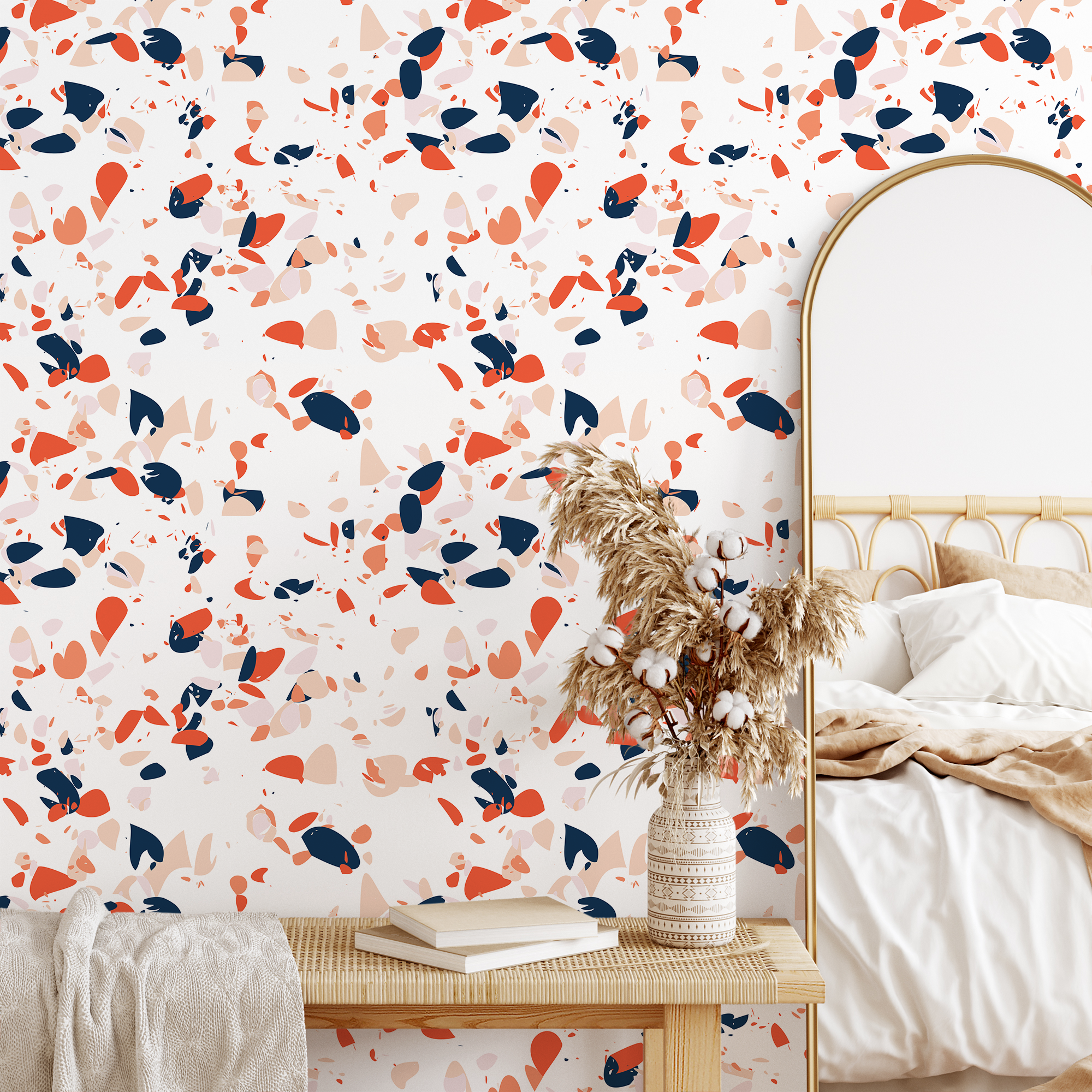 Terrazzo Wallpaper With Abstract Chips In Orange, Blue, And Pink - B828
