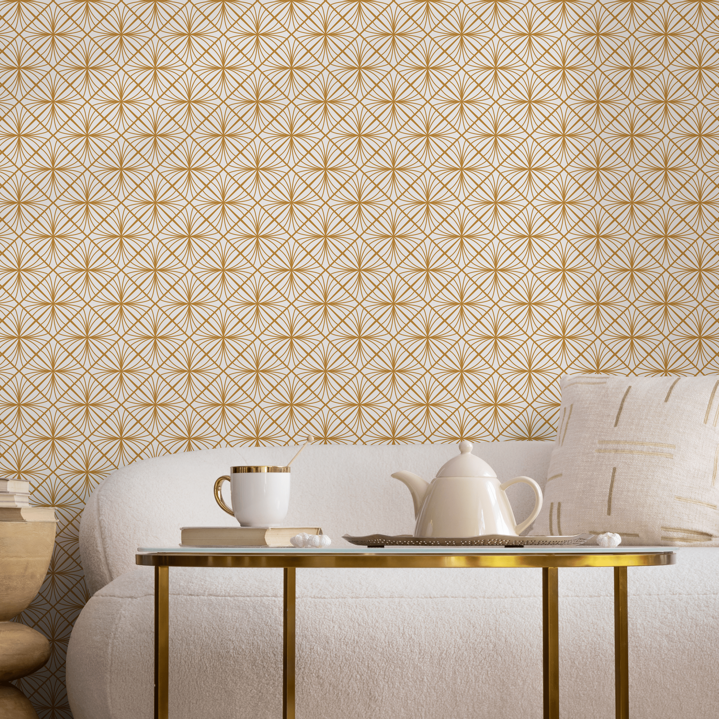 Art Deco Wallpaper With An Elegant Fan Motif In Gold - B836