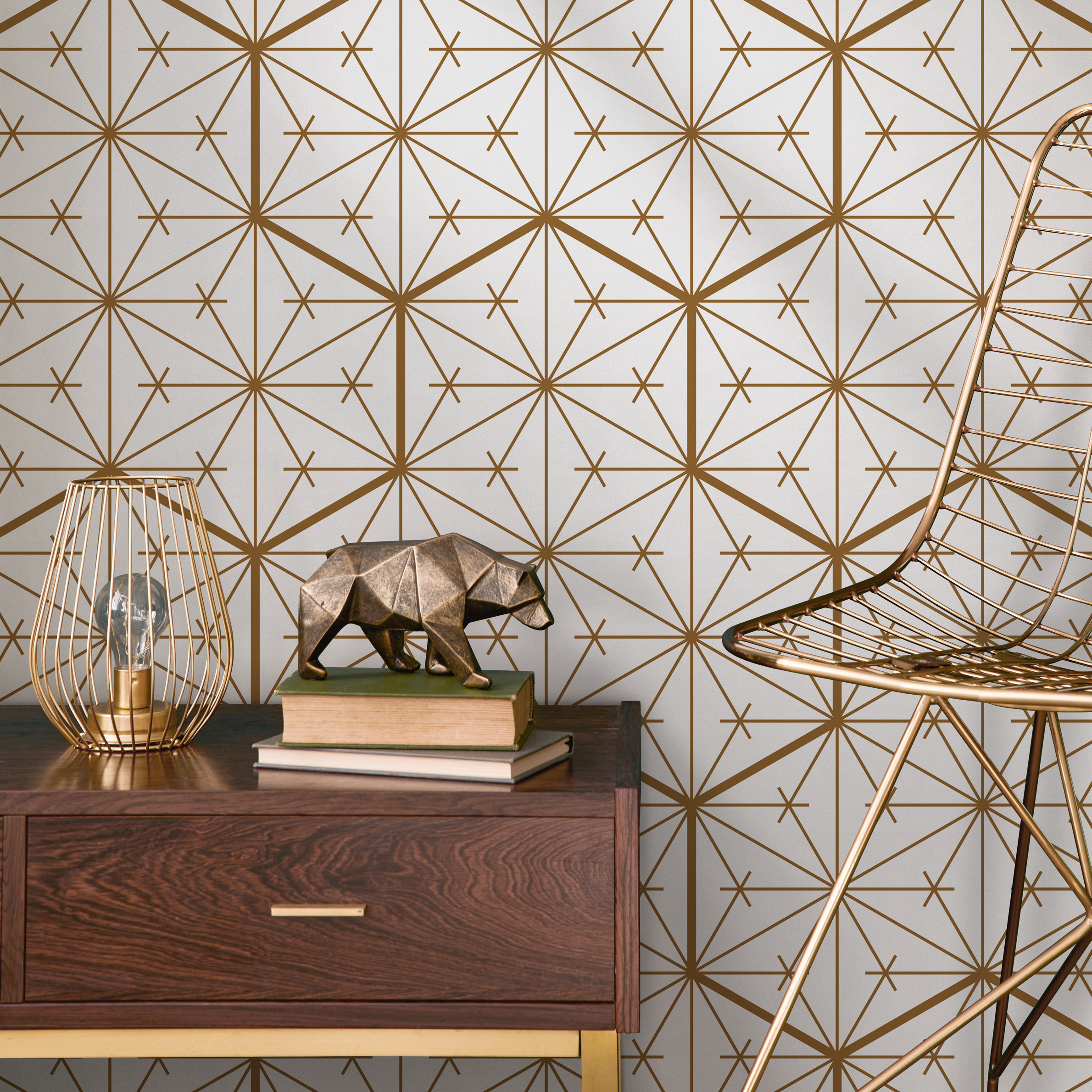 Geometric Wallpaper With An Intersecting Lines Motif In Brown - B839