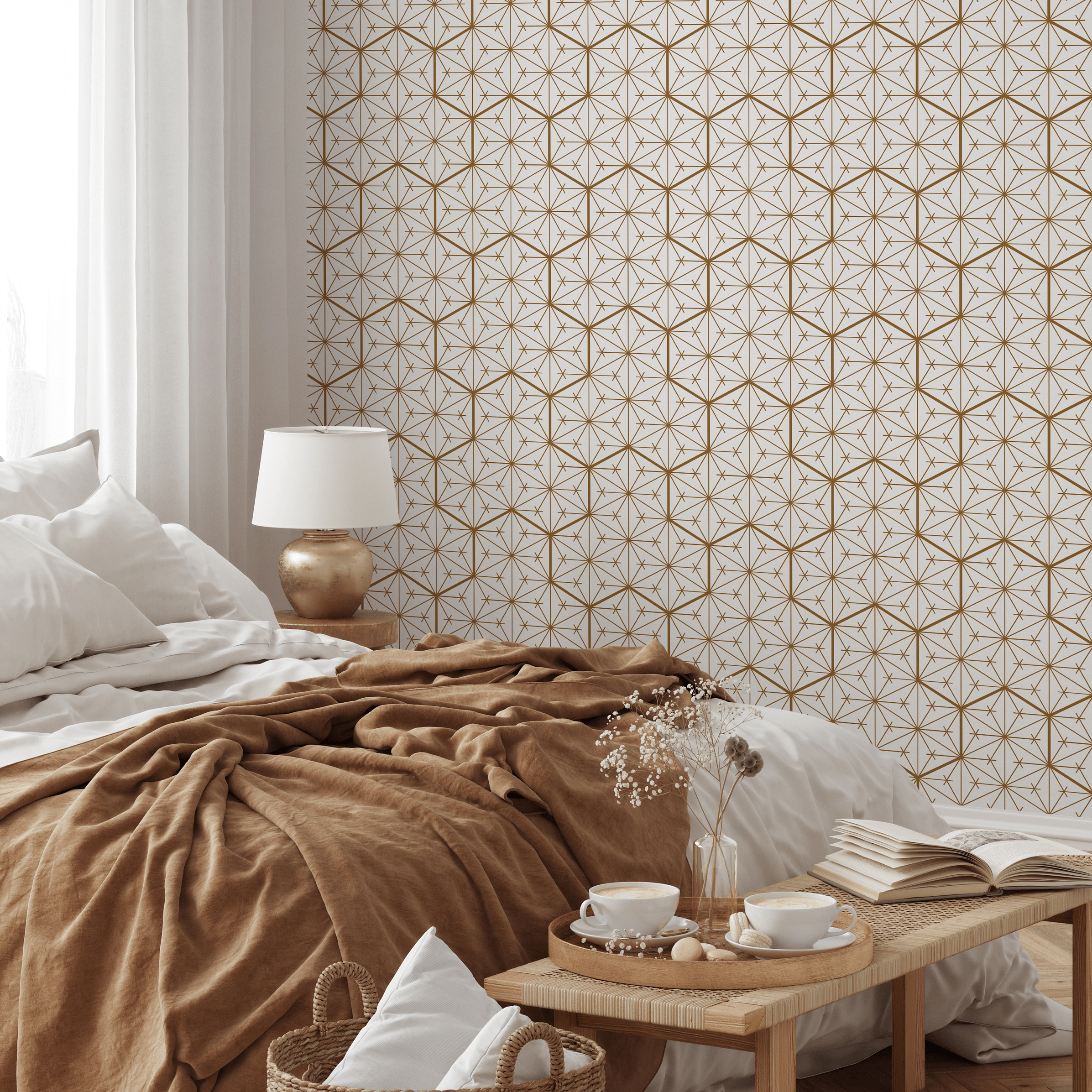 Geometric Wallpaper With An Intersecting Lines Motif In Brown - B839