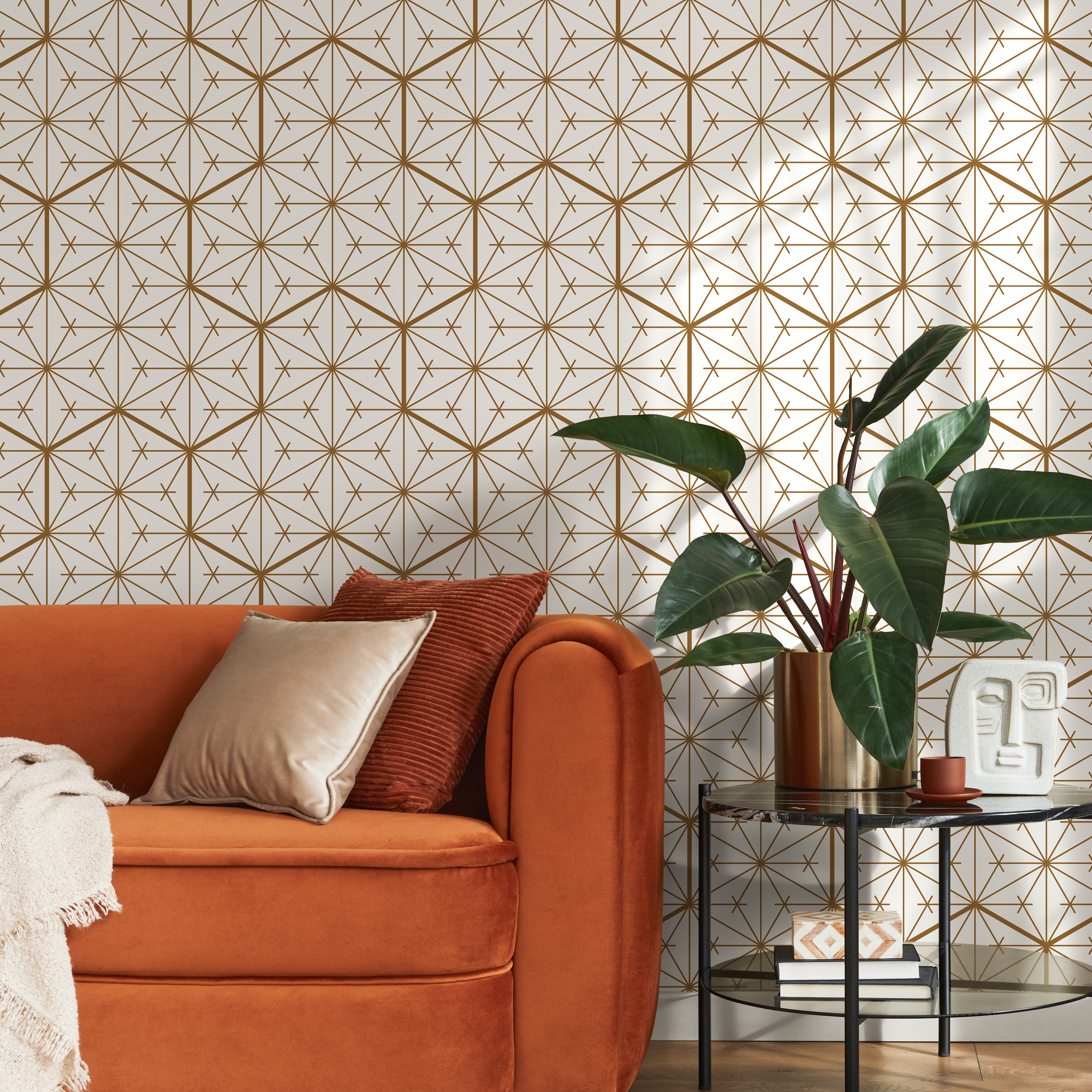 Geometric Wallpaper With An Intersecting Lines Motif In Brown - B839
