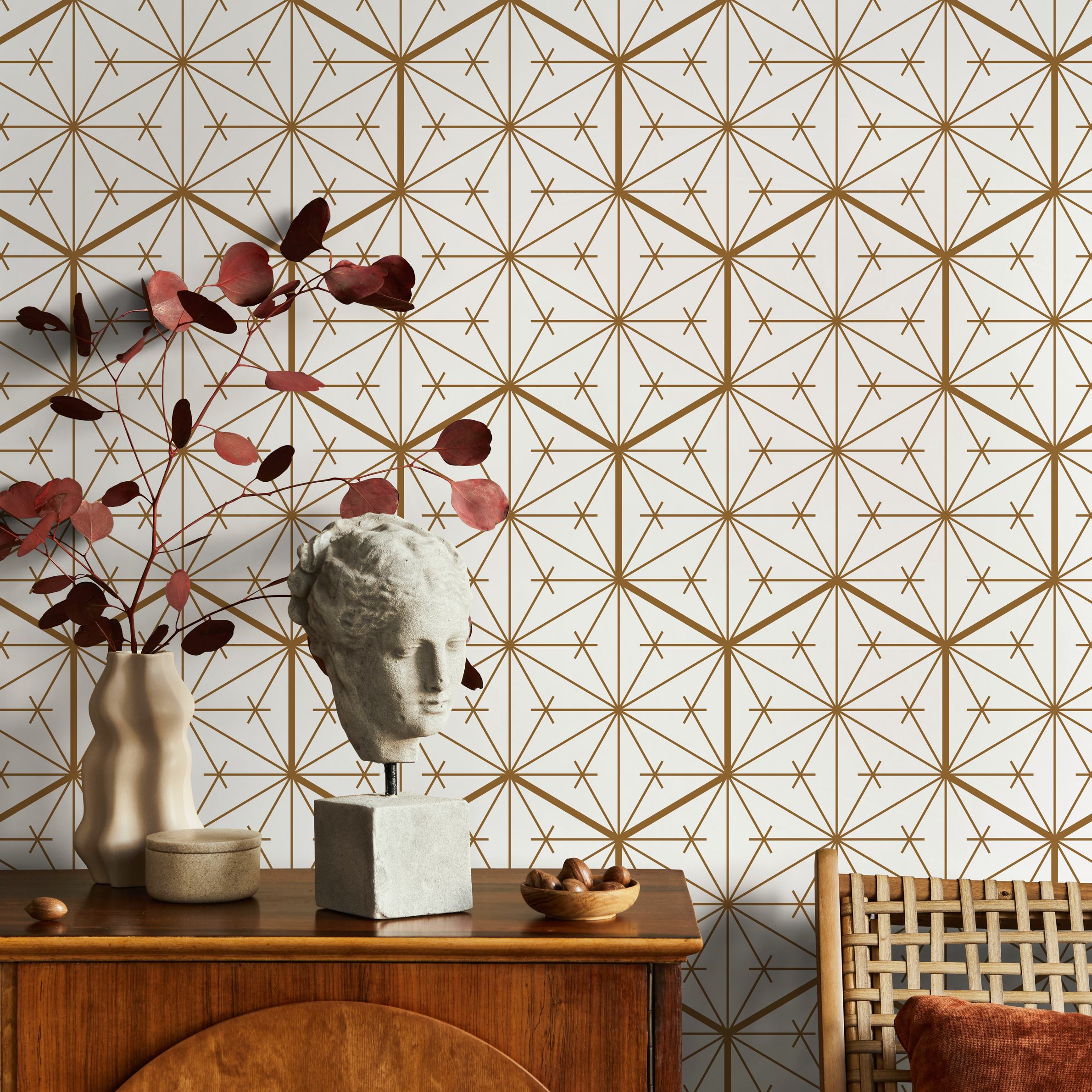 Geometric Wallpaper With An Intersecting Lines Motif In Brown - B839