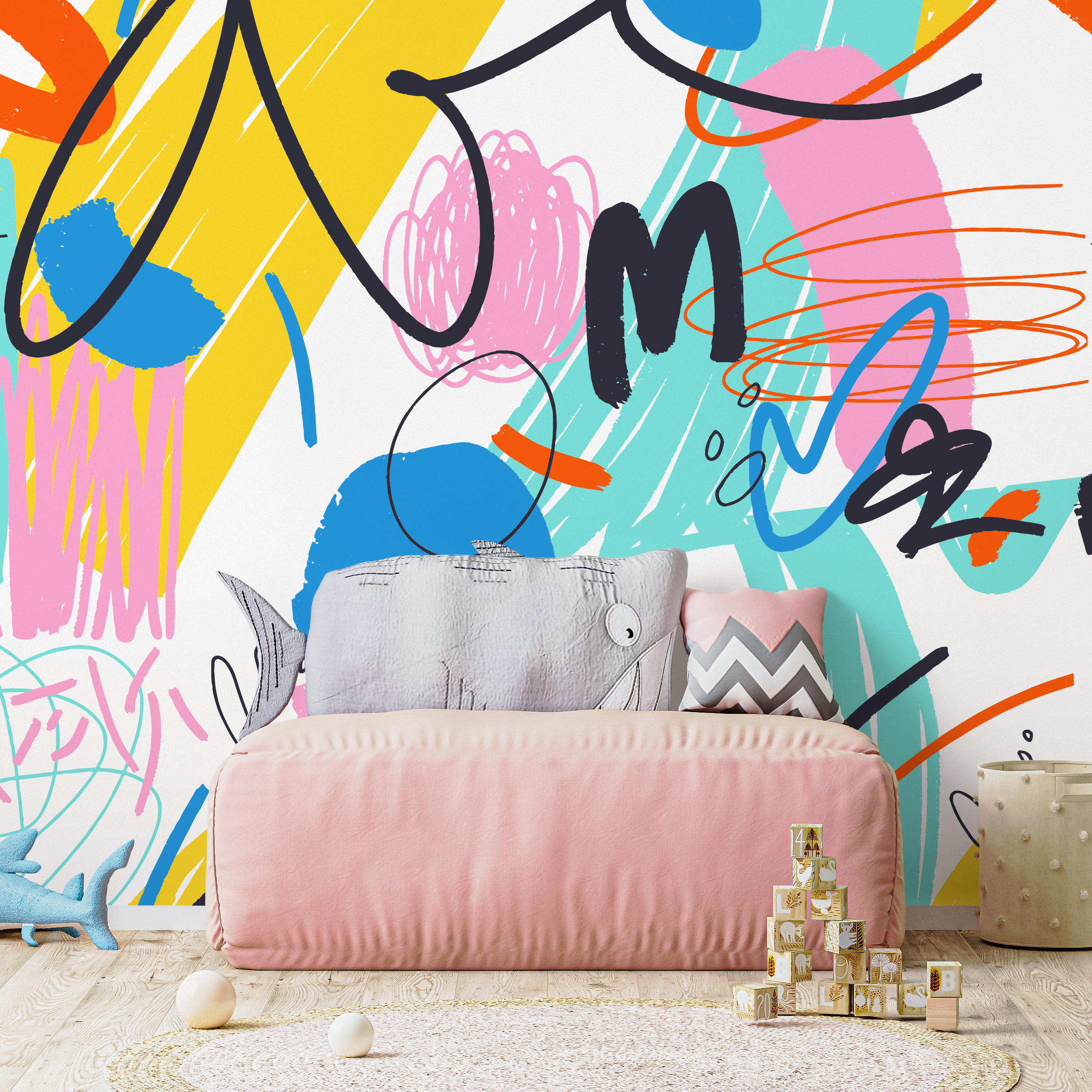 Abstract Wallpaper With Colorful Scribbles In Yellow, Pink, And Blue - B867