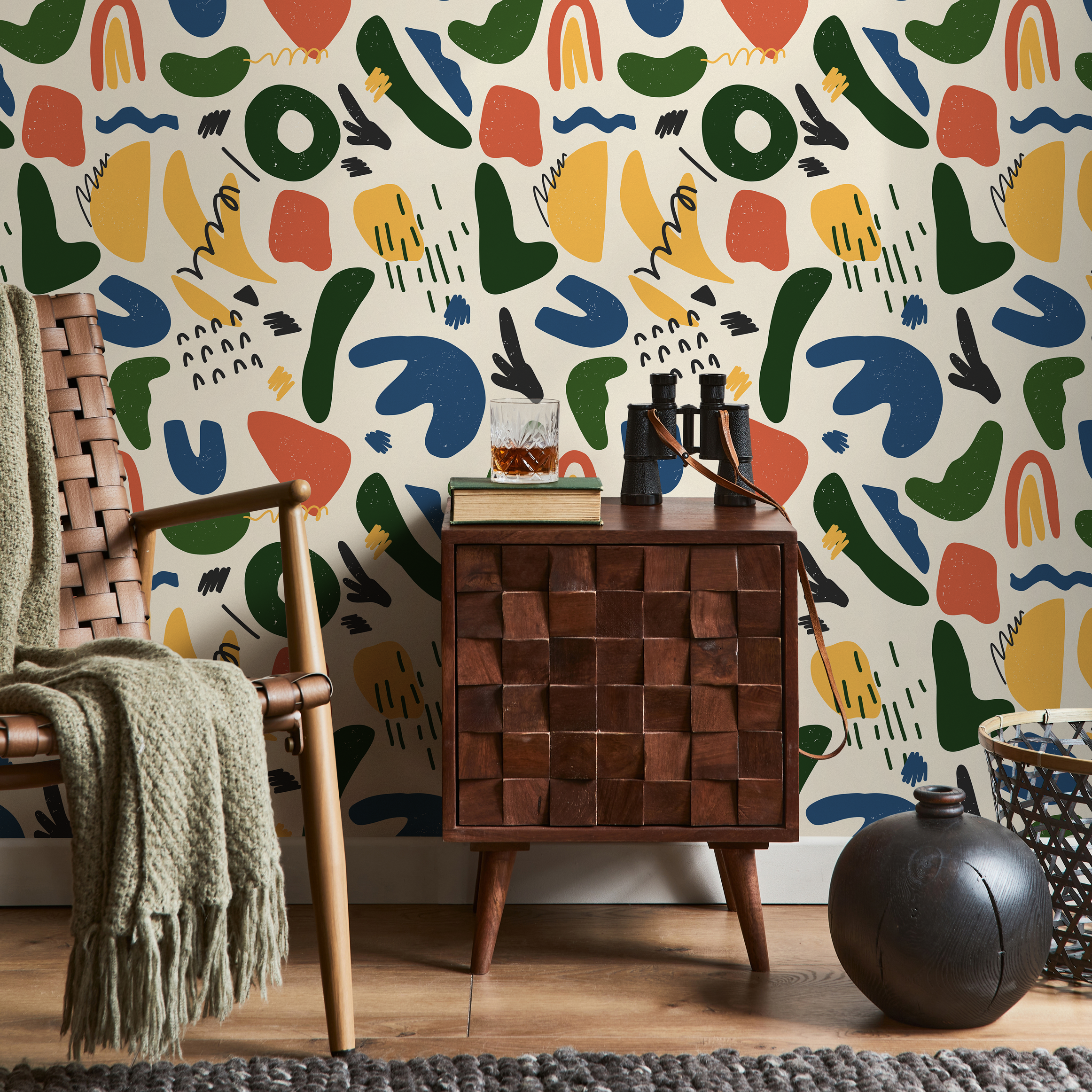 Abstract Wallpaper With Colorful Organic Shapes In Blue, Green, And Yellow - B881