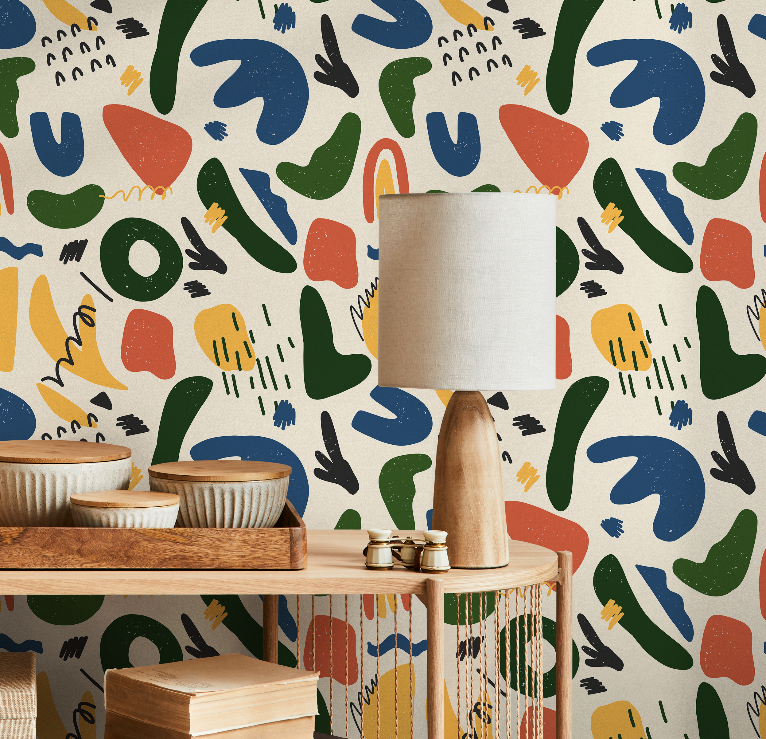 Abstract Wallpaper With Colorful Organic Shapes In Blue, Green, And Yellow - B881