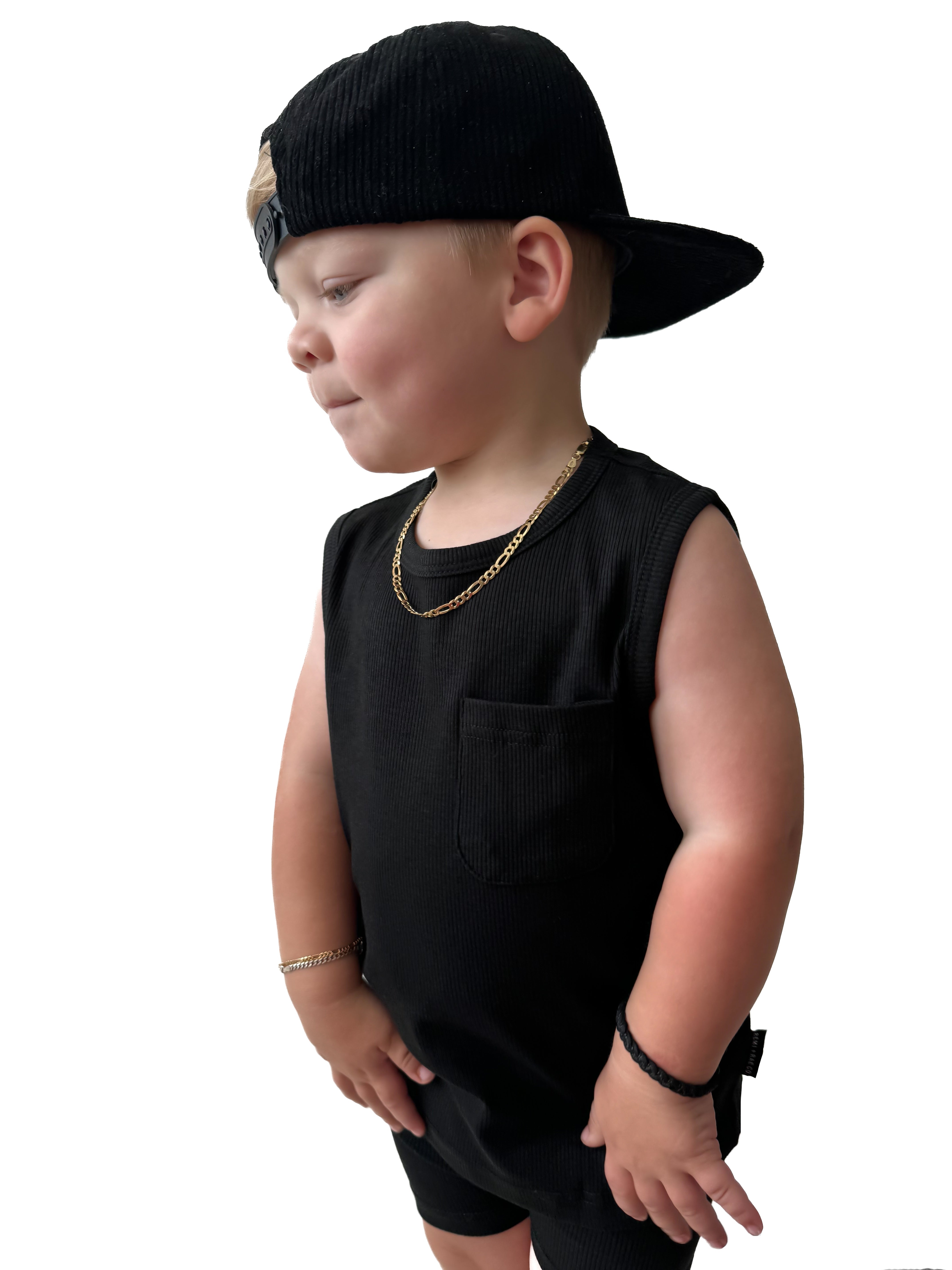 Bamboo Ribbed Pocket Tank - Black