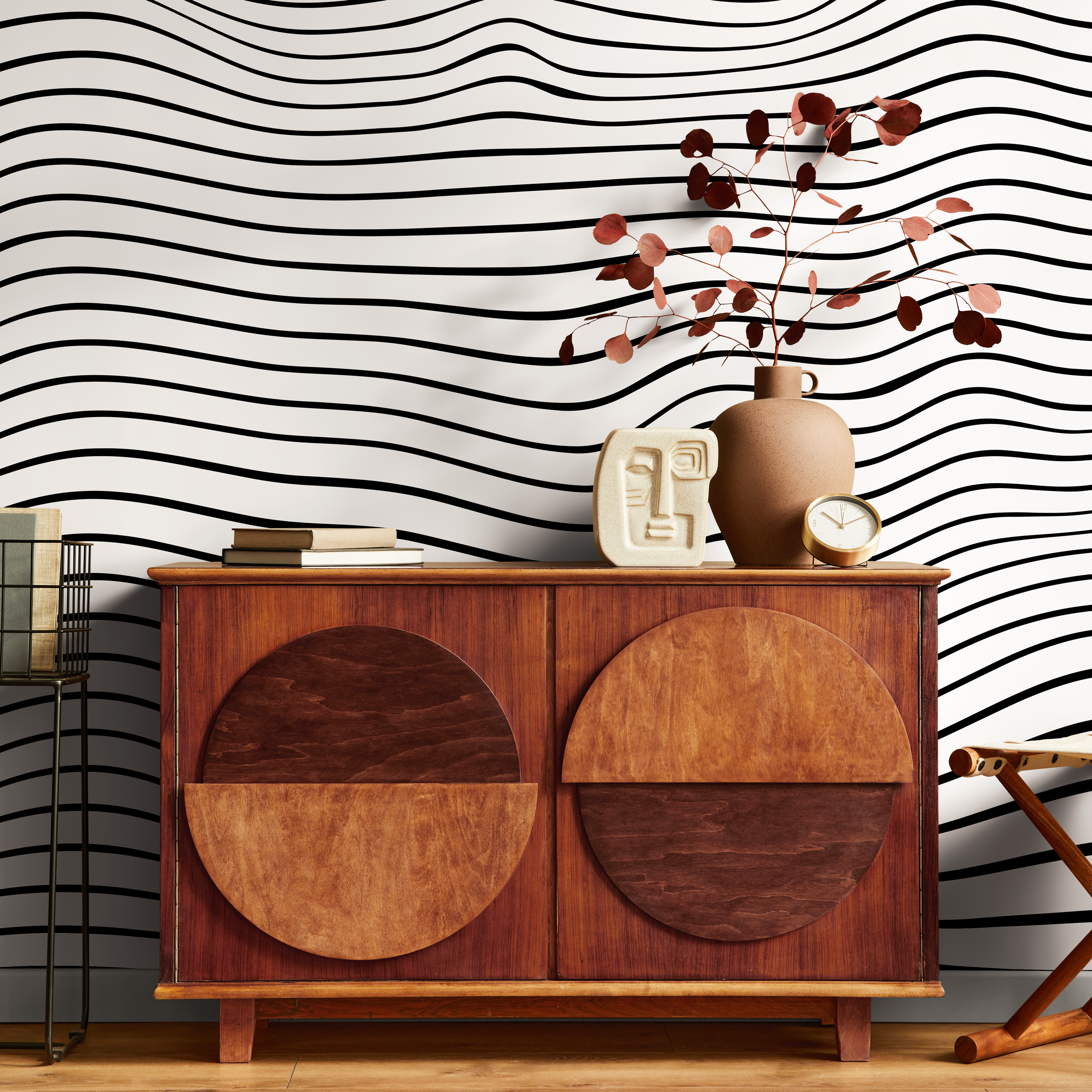 Abstract Wallpaper With 3d Wavy Lines In Black And White - B948