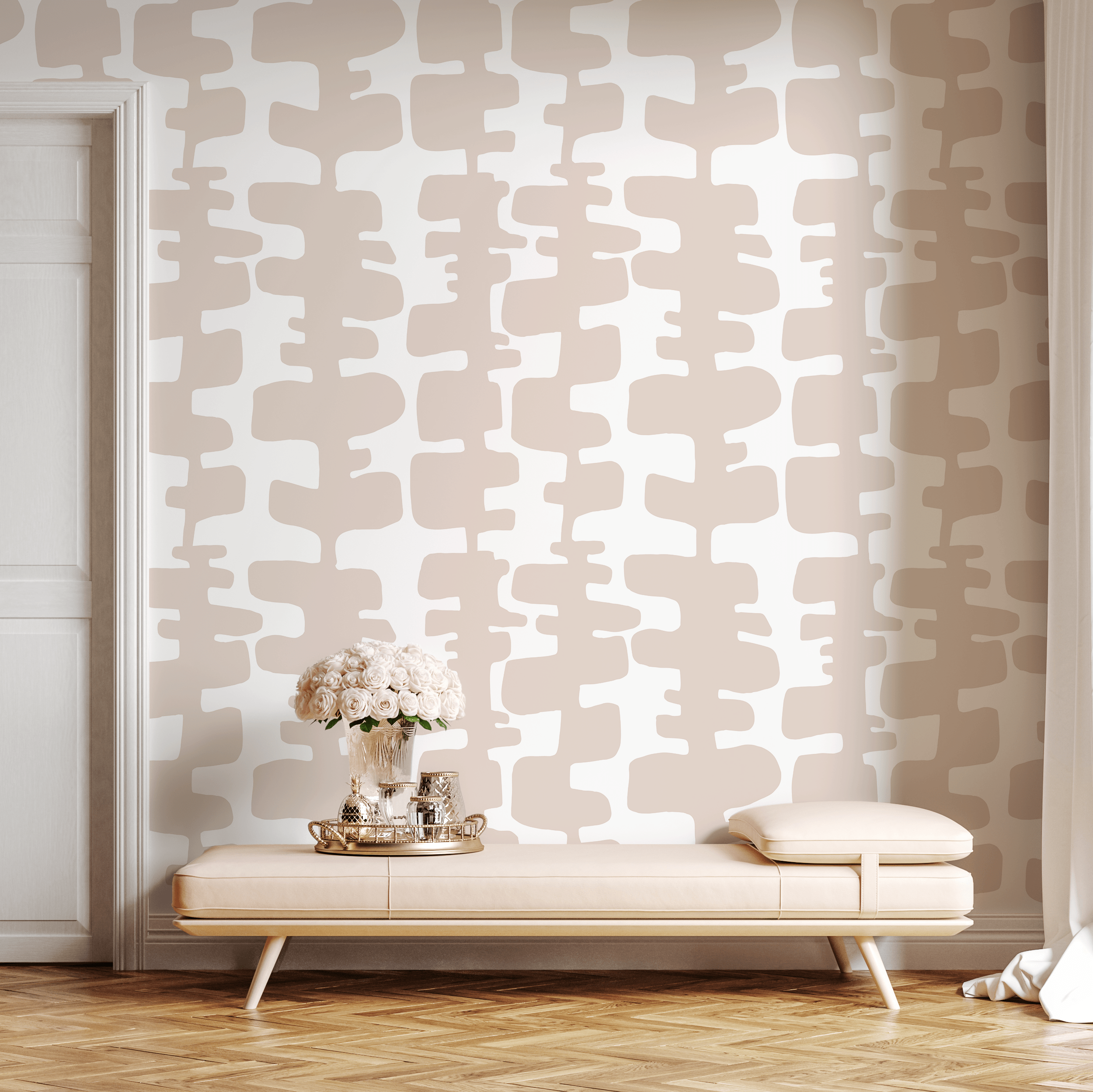Abstract Wallpaper With Organic Block Shapes In Beige And Off-white - B968