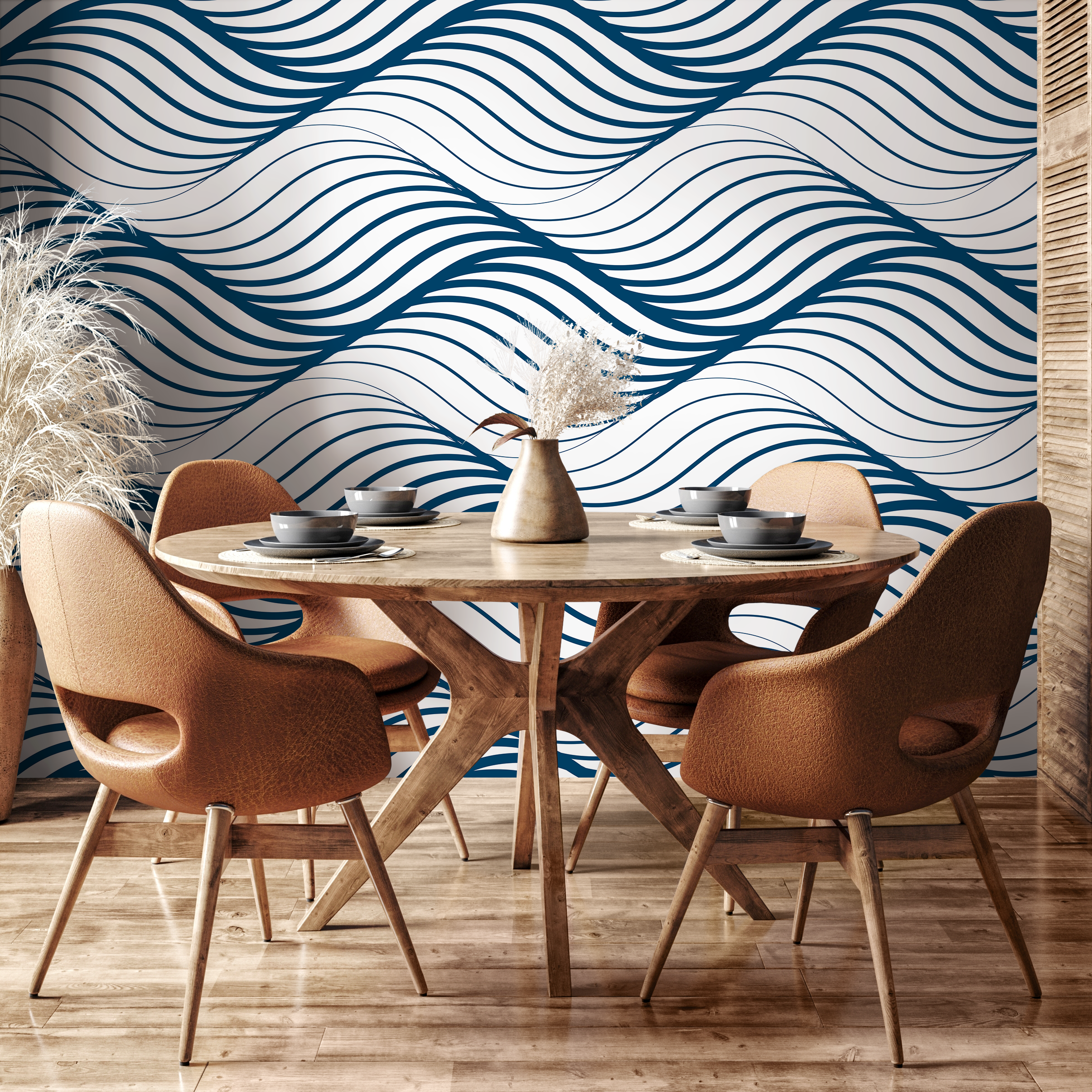 Modern Wave Wallpaper With A Flowing Lines Motif In Blue - B970