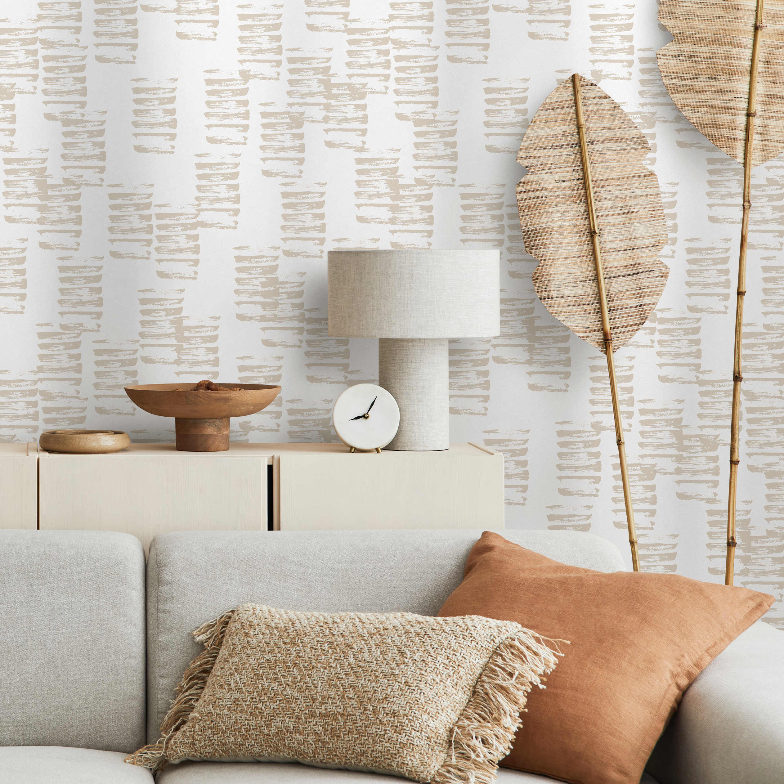Abstract Wallpaper With Textured Brushstrokes In Beige - B974
