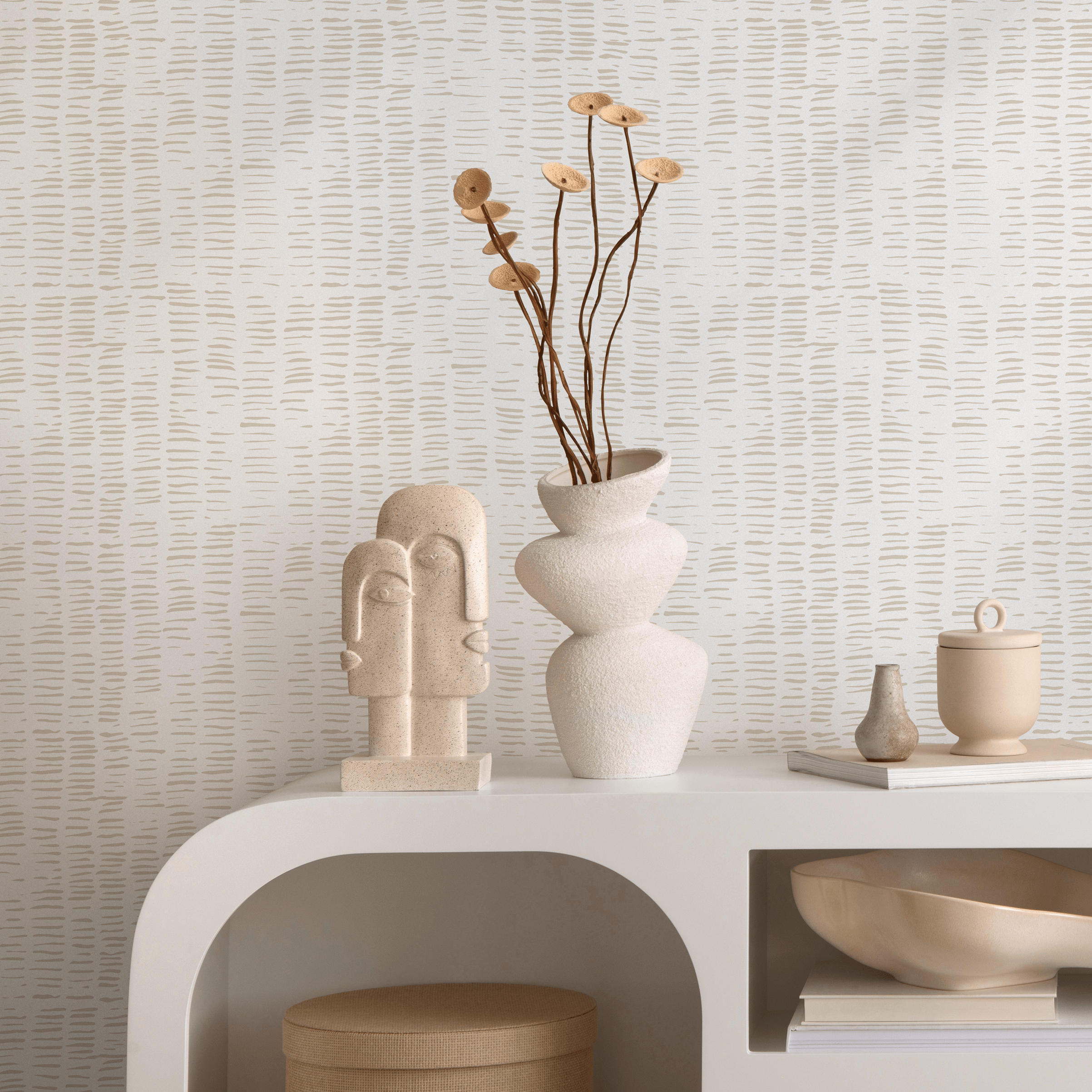 Abstract Wallpaper With A Textured Dashed Line Motif In Beige - B988
