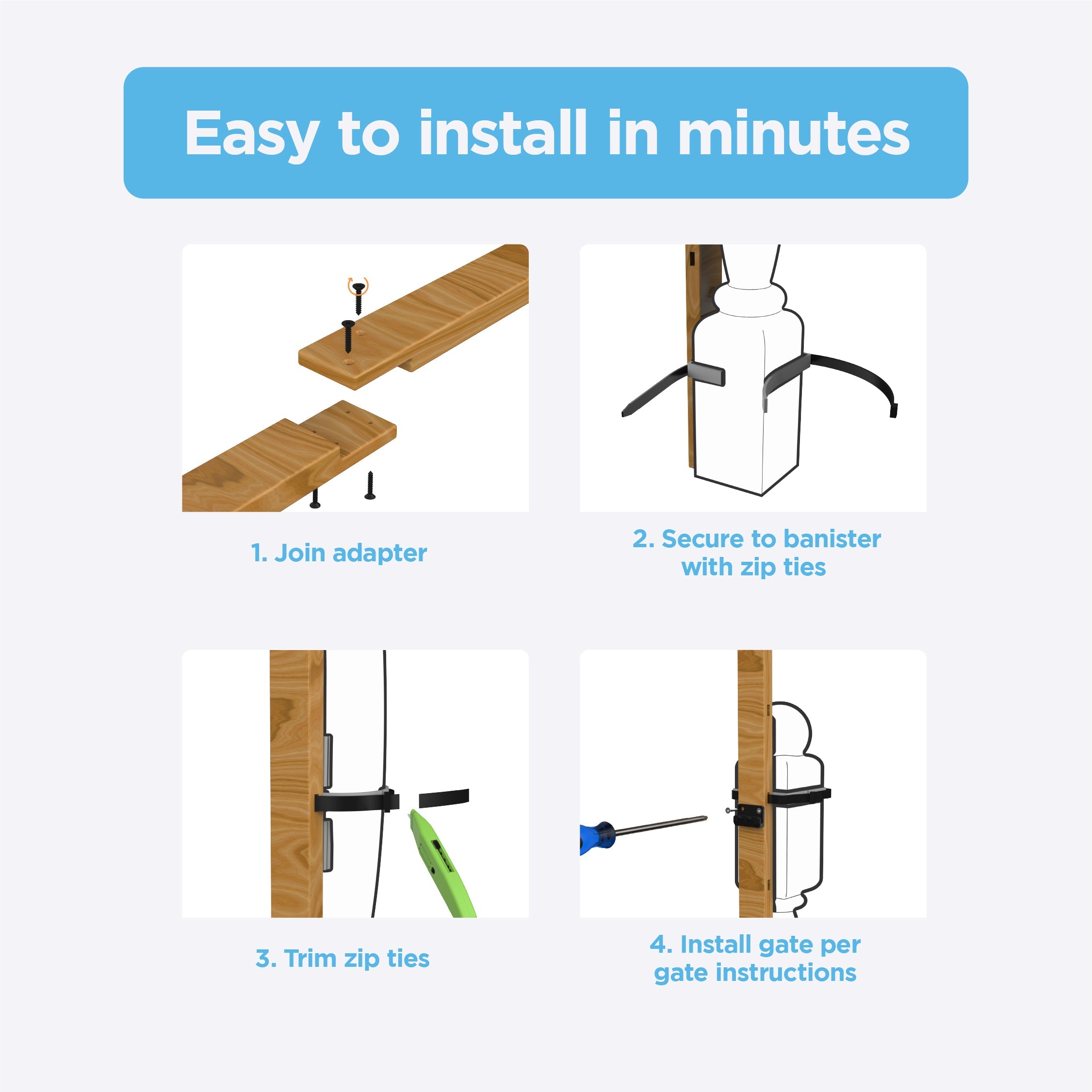 Banister Adapter For Hardware & Pressure Mounted Gates