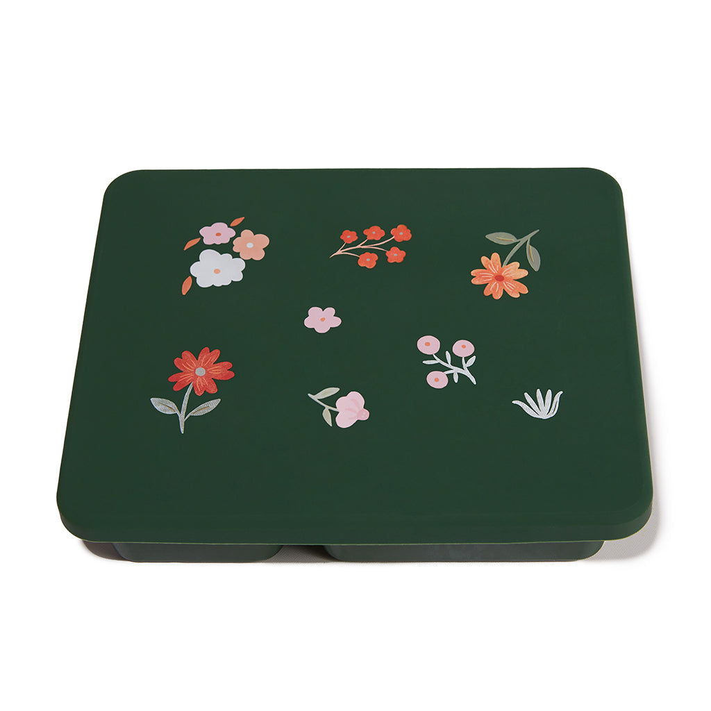 Silicone Bento Box Mini Floral Hunter Green