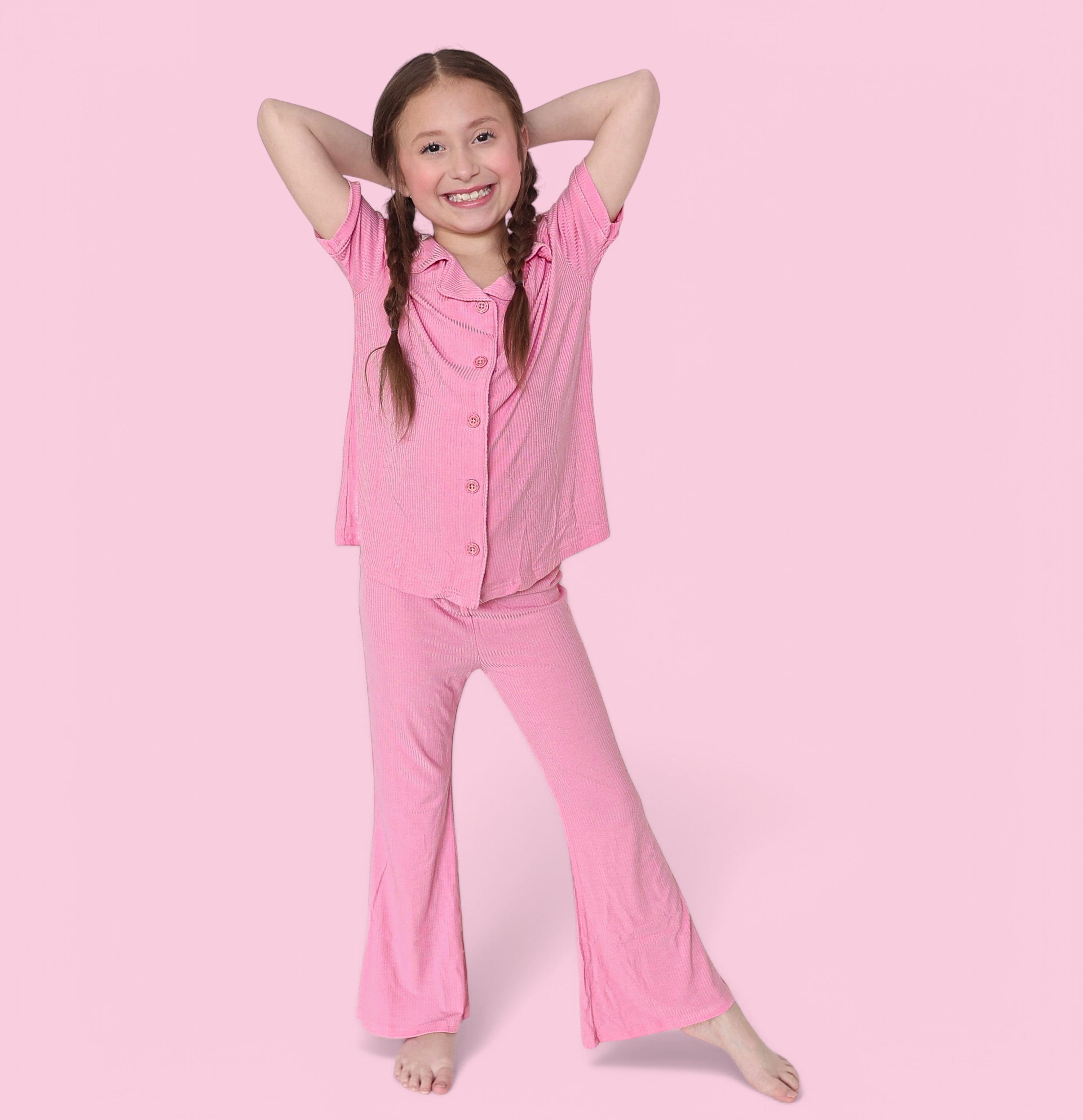 Bella Pink Rib Dream Girl's Flare Set