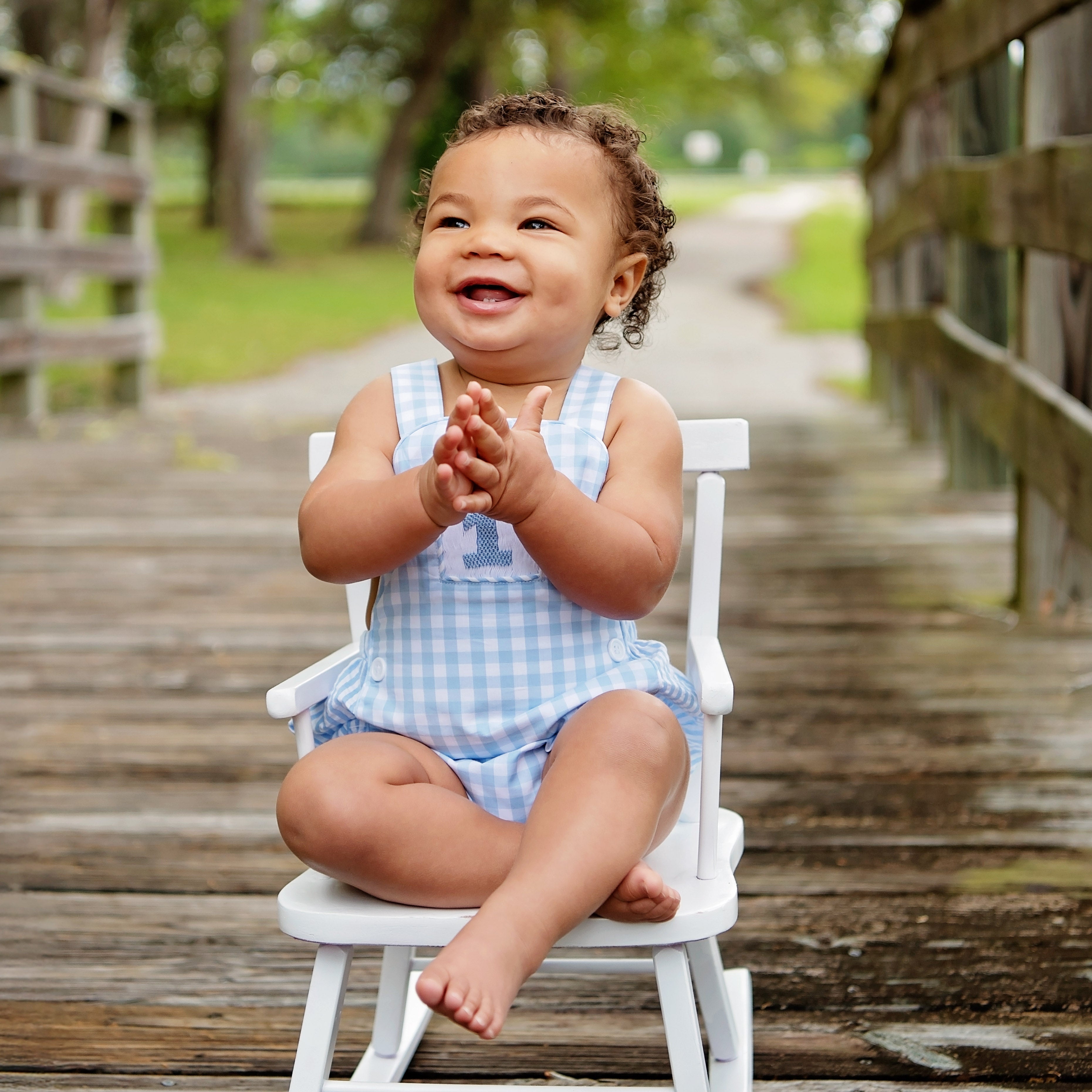 Smocked Blue First Birthday Bubble