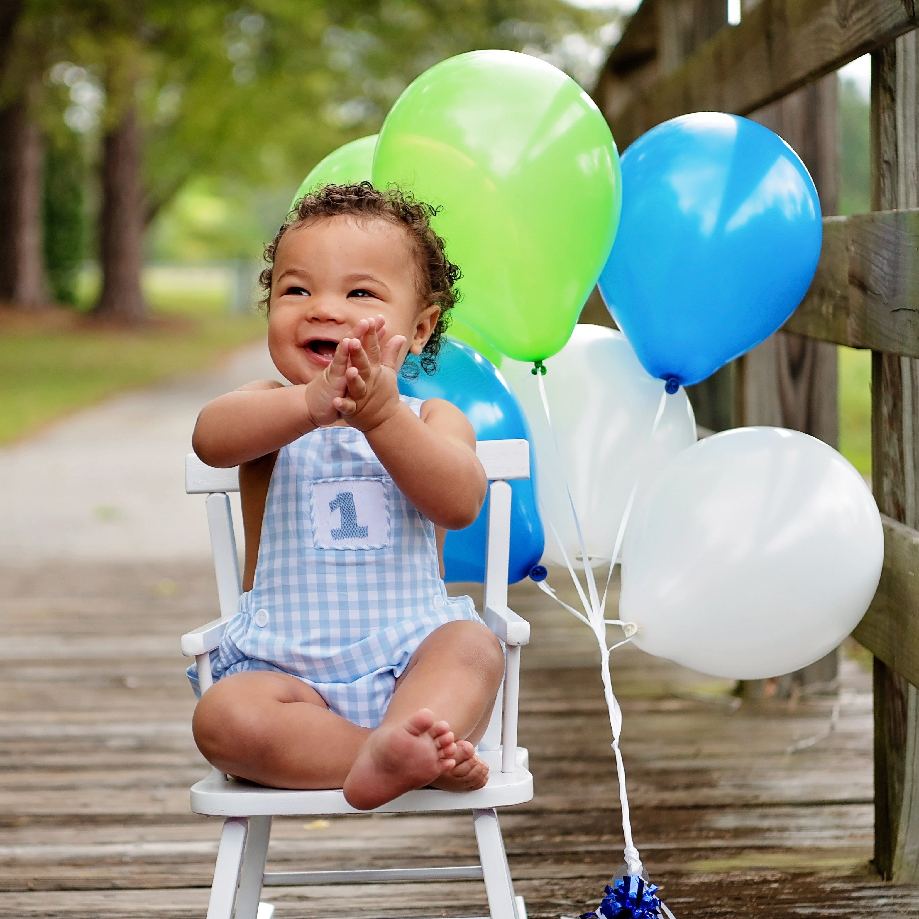 Smocked Blue First Birthday Bubble