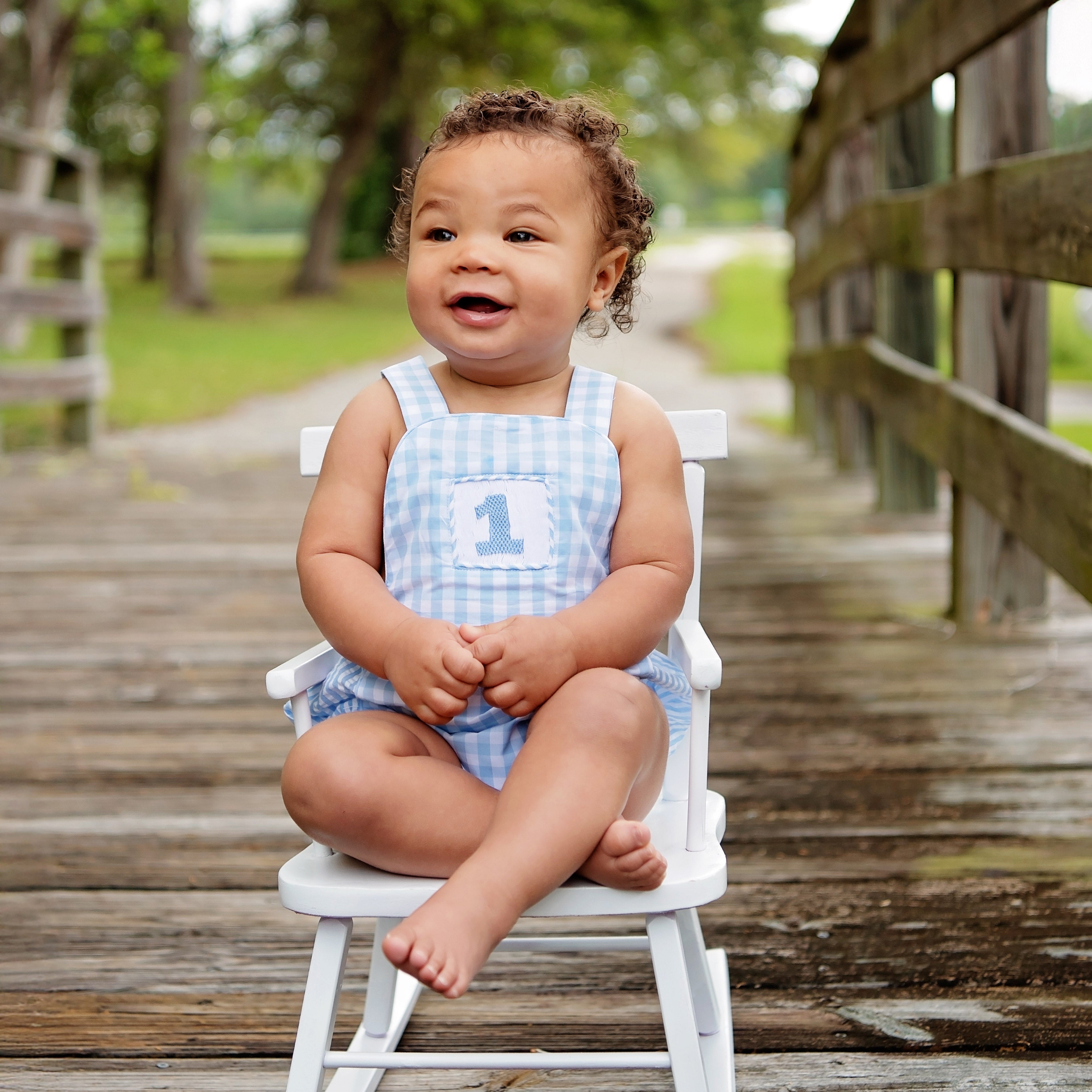 Smocked Blue First Birthday Bubble