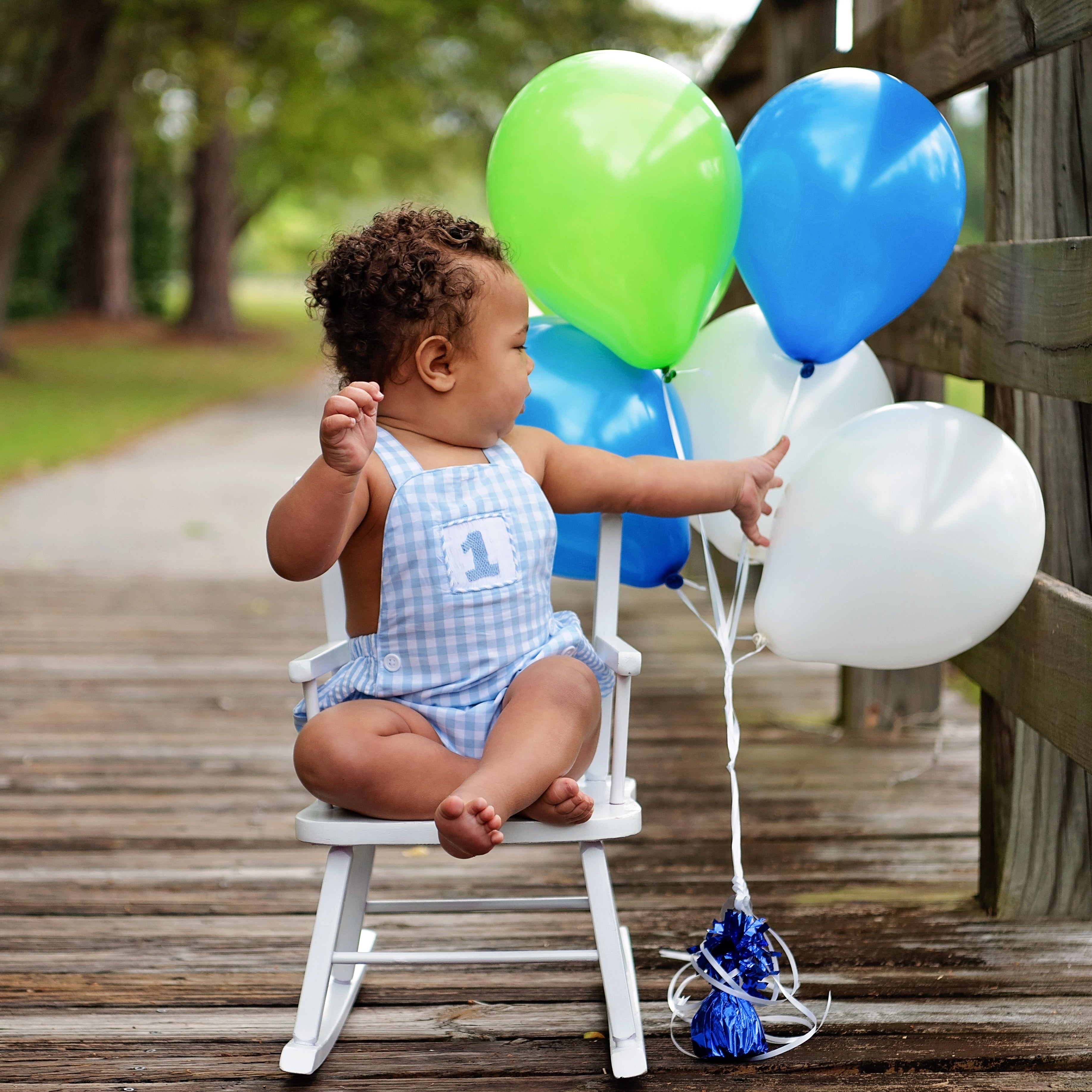 Smocked Blue First Birthday Bubble
