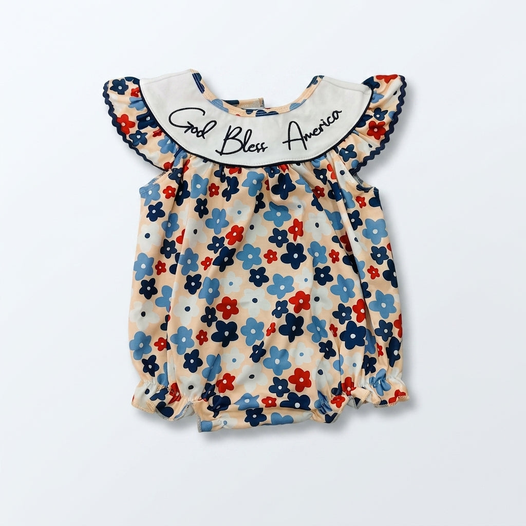 God Bless America Embroidery Romper