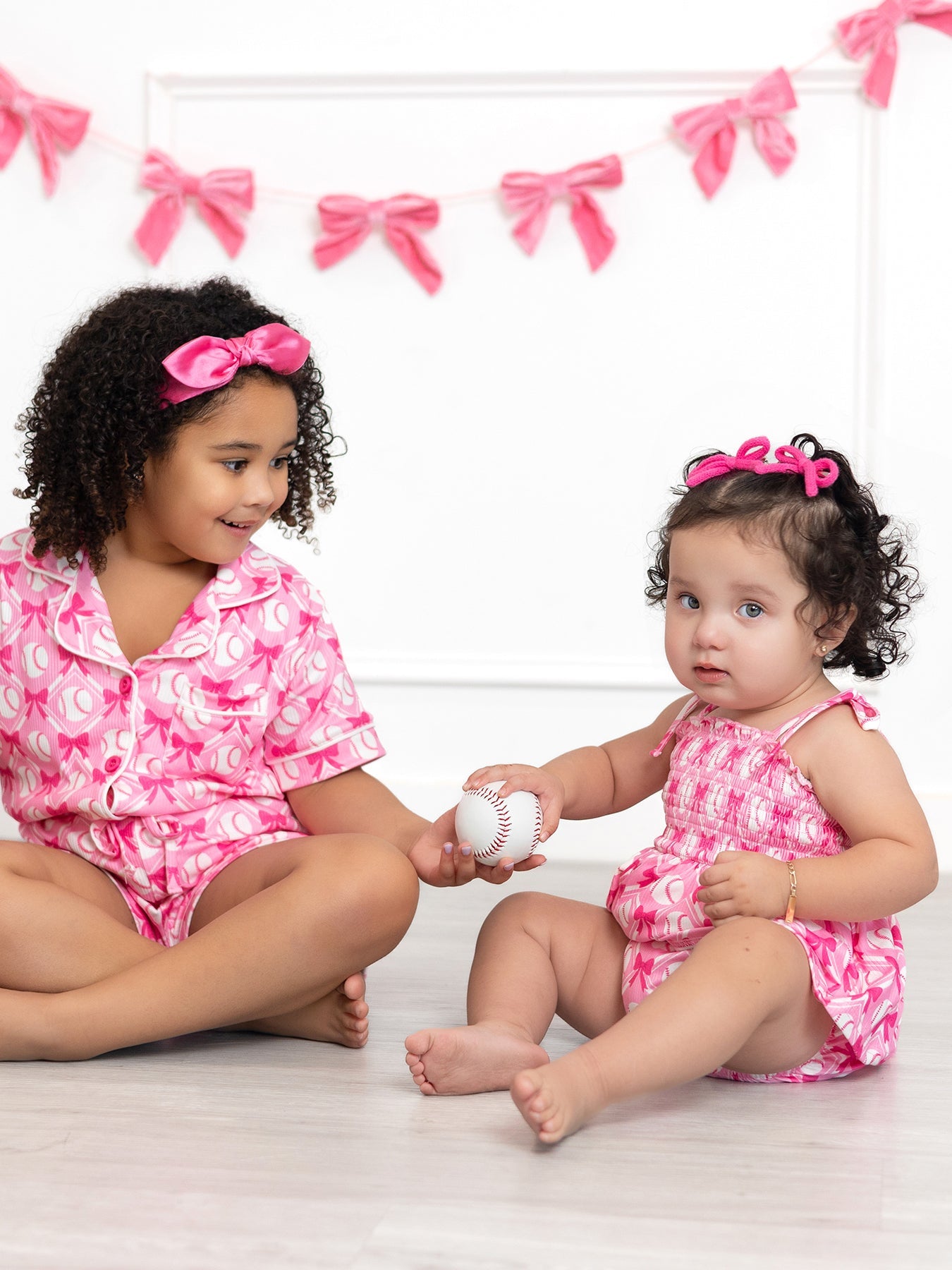 Baby Girl Pink Baseball Bow Print Romper Summer Outfit
