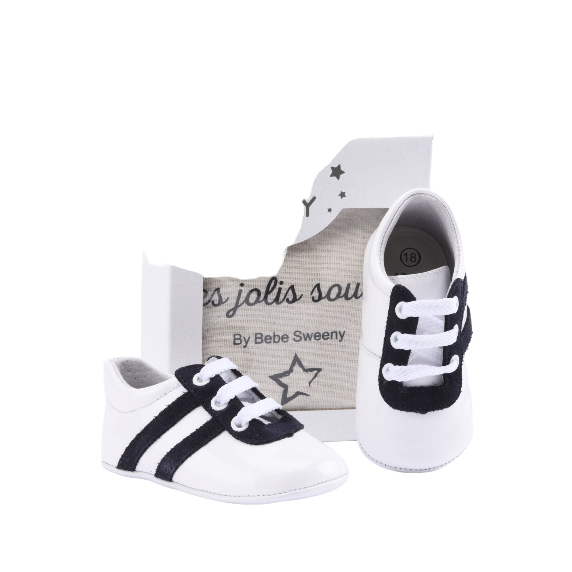 Boys White & Navy Blue Leather Pre-walker Trainers