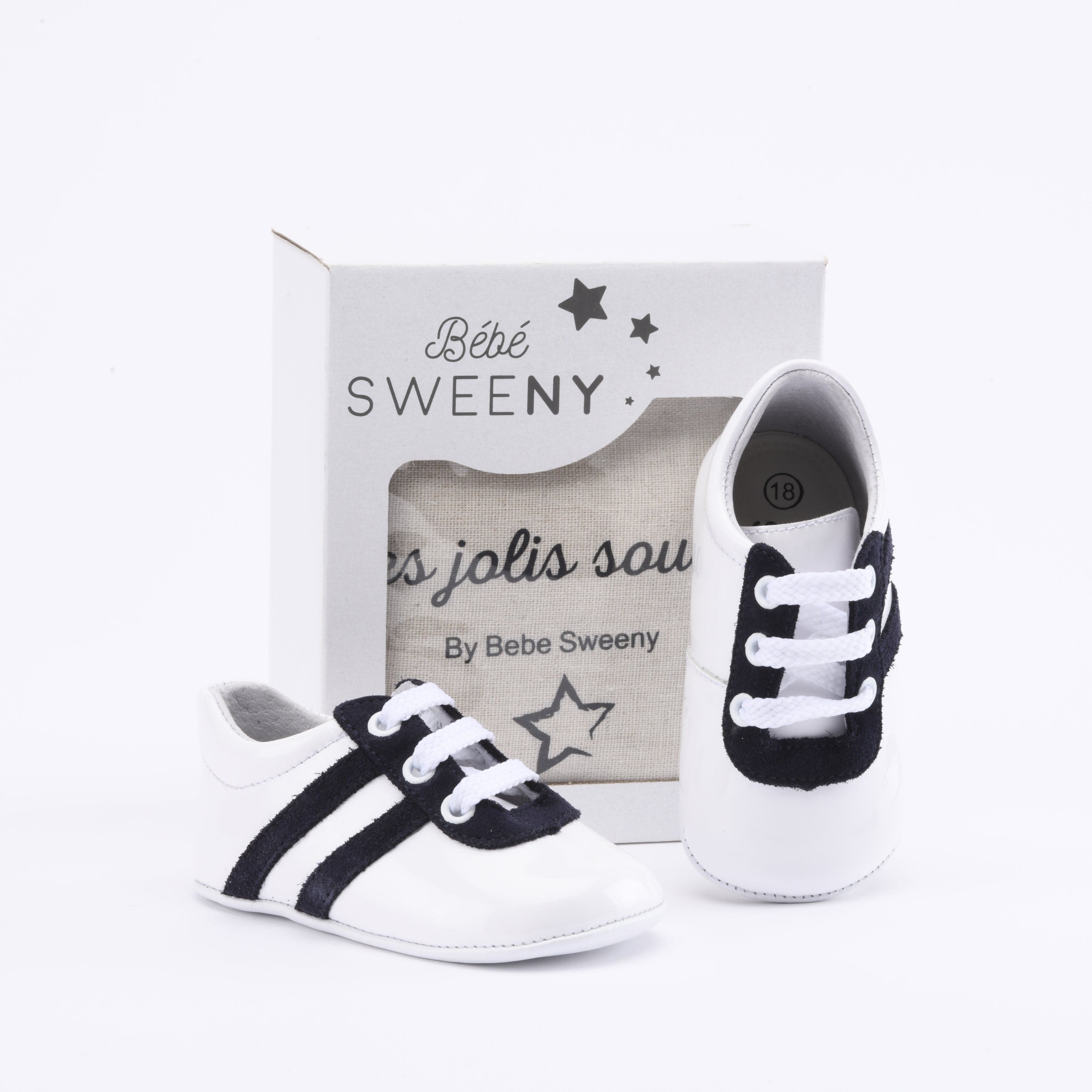 Boys White & Navy Blue Leather Pre-walker Trainers