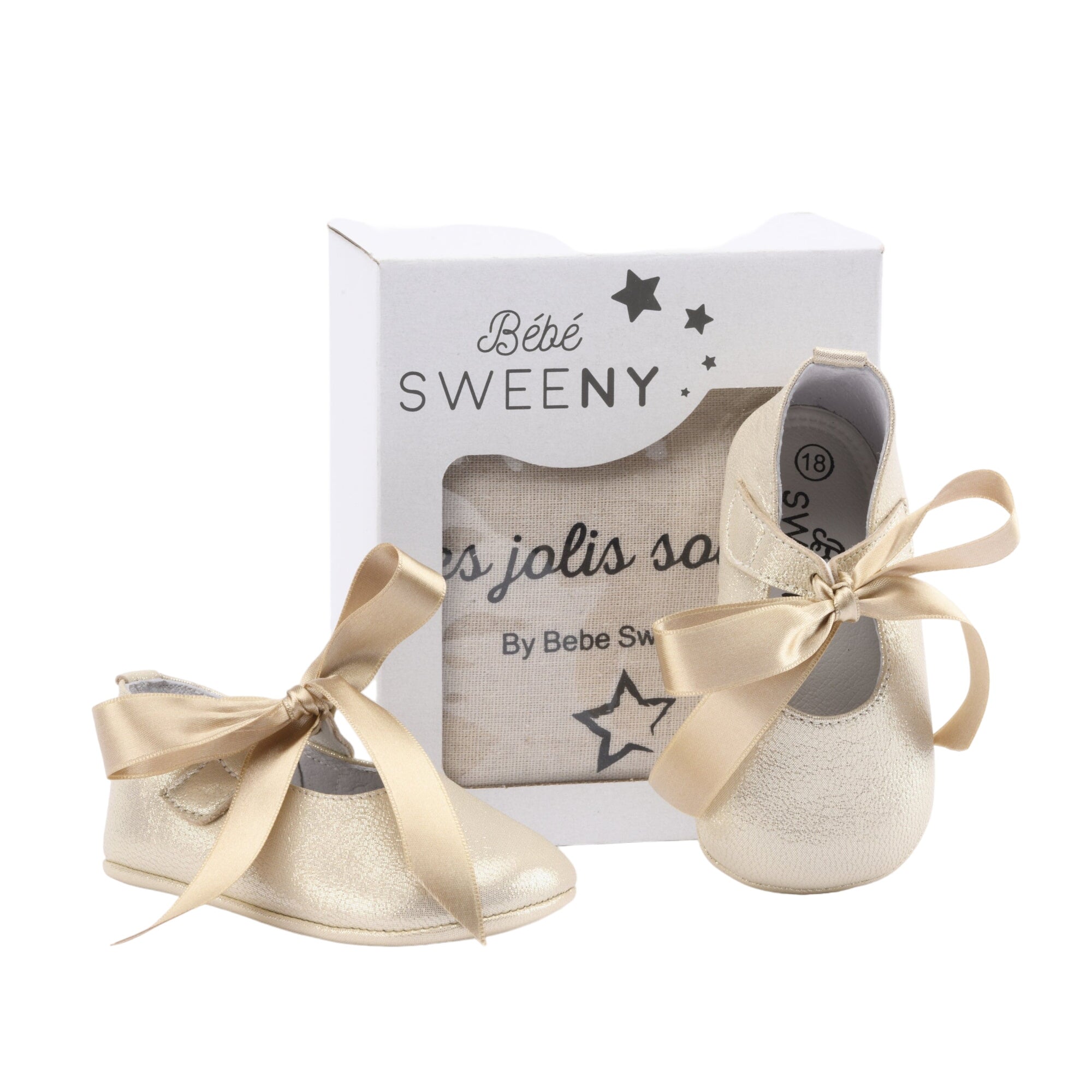 Baby Girls Gold Leather Pre-walker Shoes I Gold Satin Ribbon