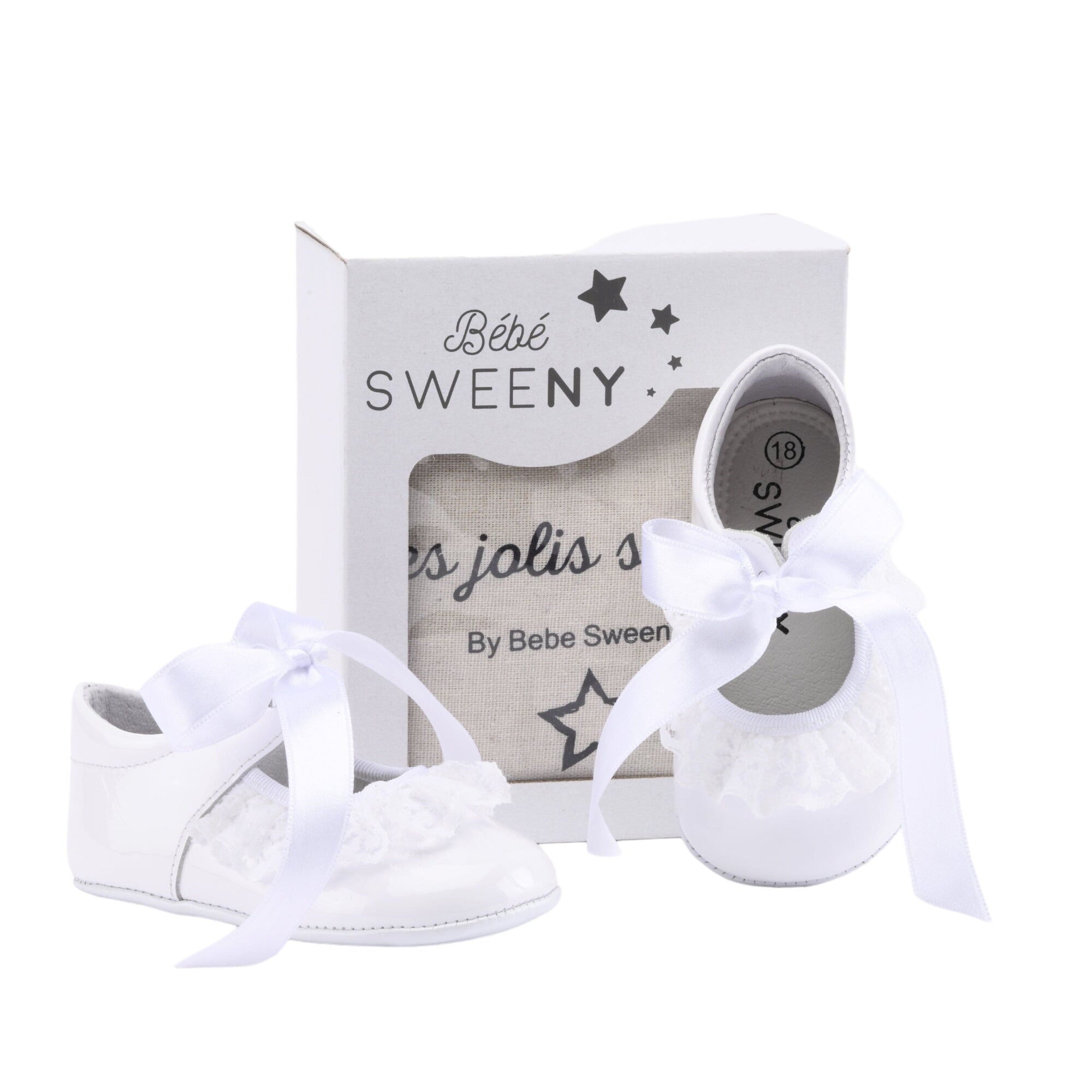 Baby Girls White Patent Leather Pre-walker Shoes With Lace