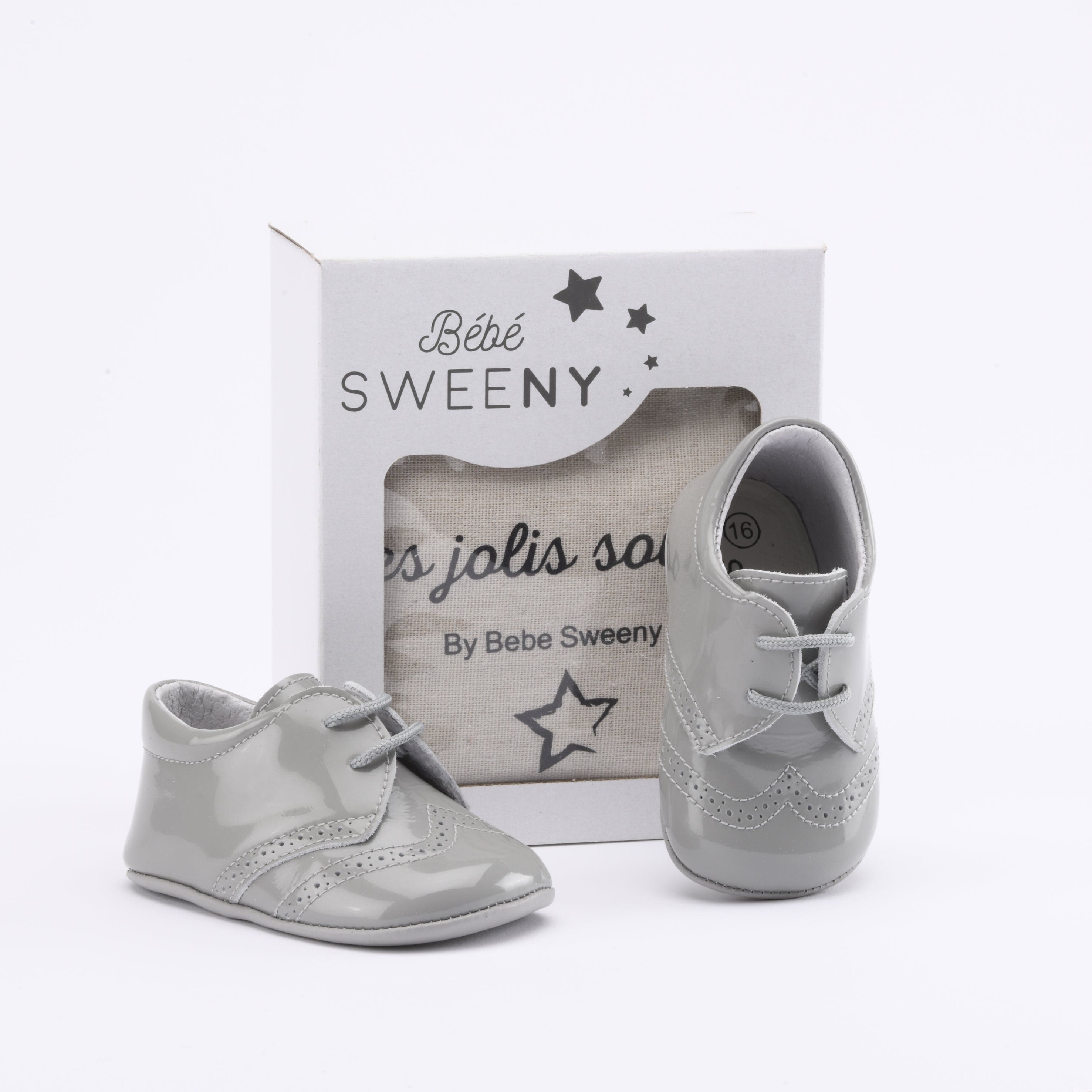 Boys Grey Patent Leather Pre-walker Lace Shoes