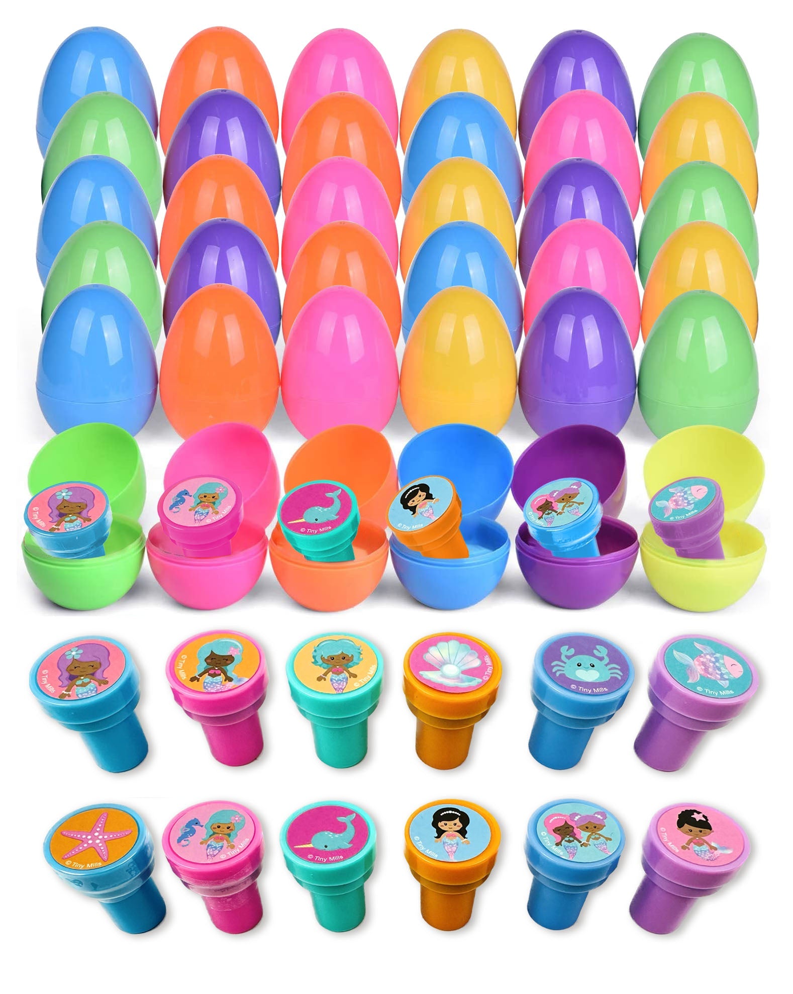 Easter Eggs With Rainbow Mermaid Stampers - 36 Pack