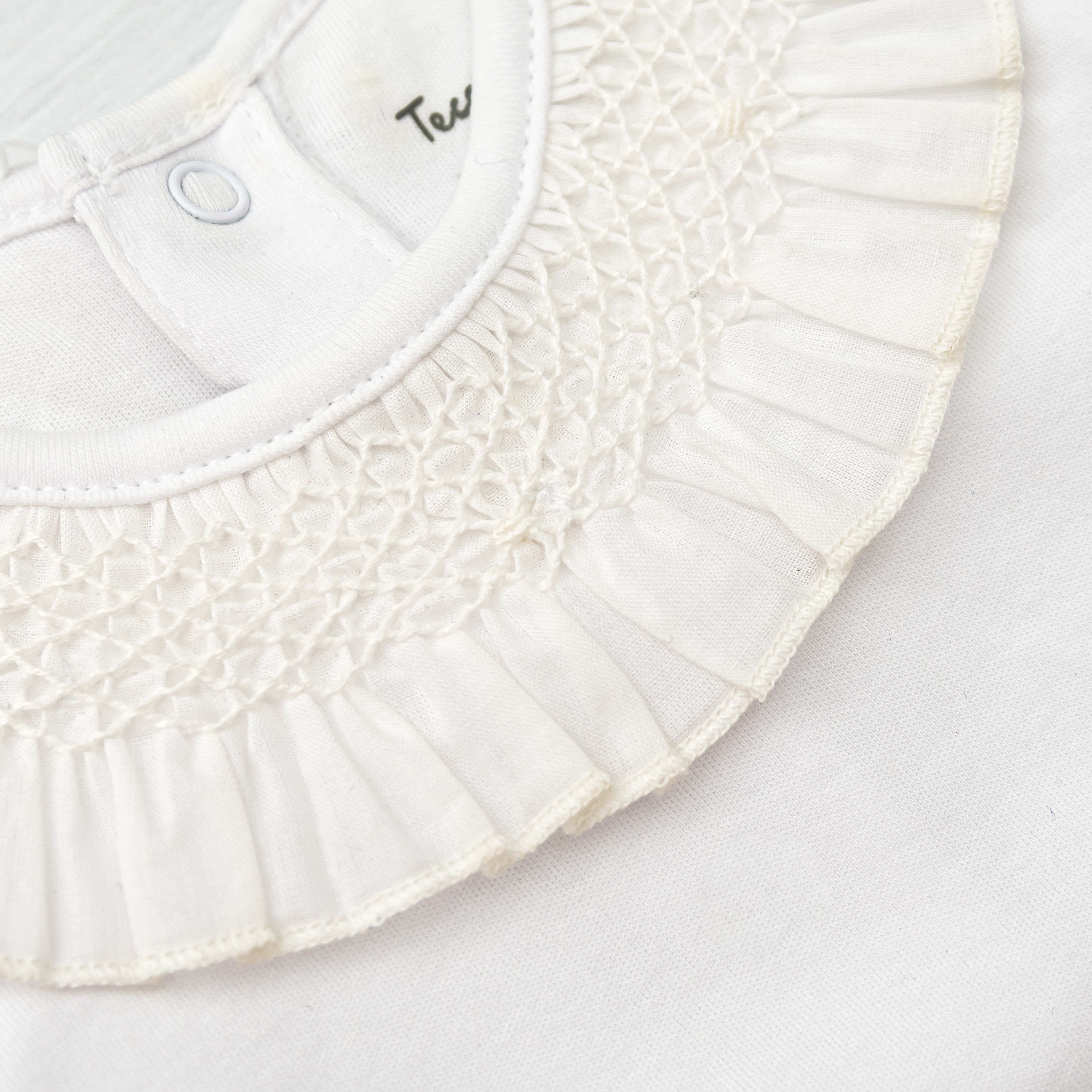 Smocked Long Sleeve Bodysuit, White