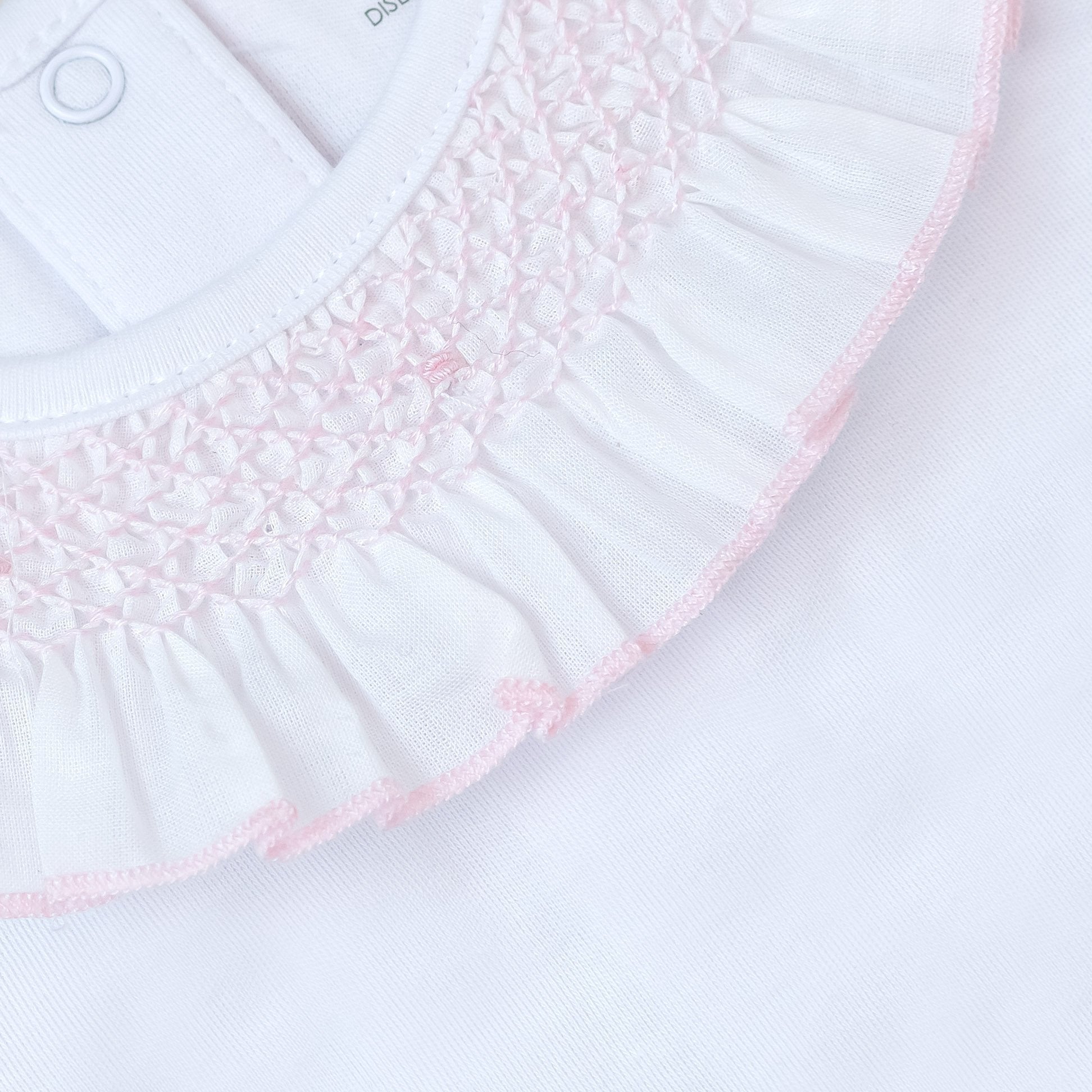 Smocked Short Sleeve Bodysuit, White & Pink