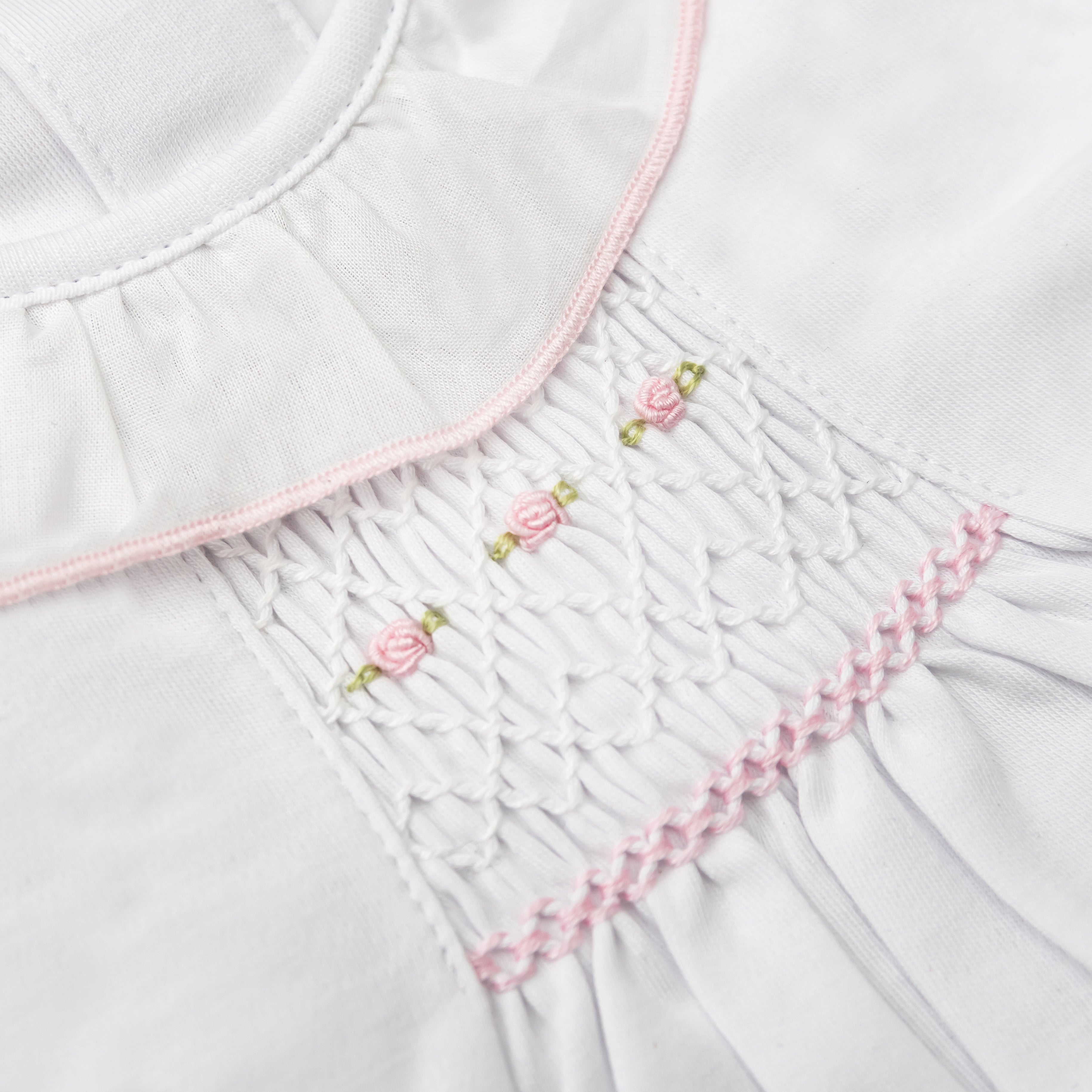 Smock Romper Pima Sleeveless, White & Pink