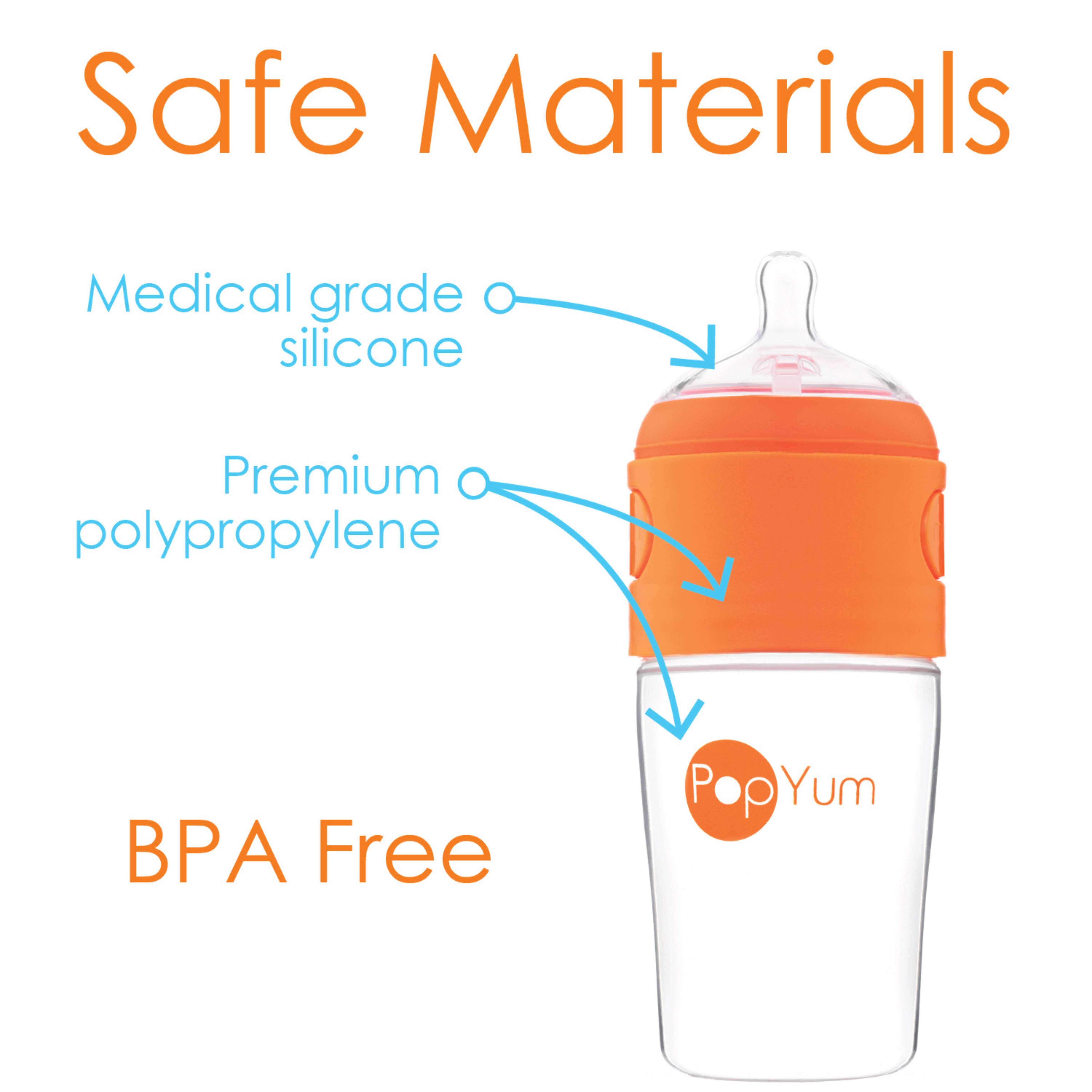 Popyum 9oz Anti-colic Baby Bottle For Breast And Formula Feeding, 3-pack, Orange, #2 Medium Flow Nipples