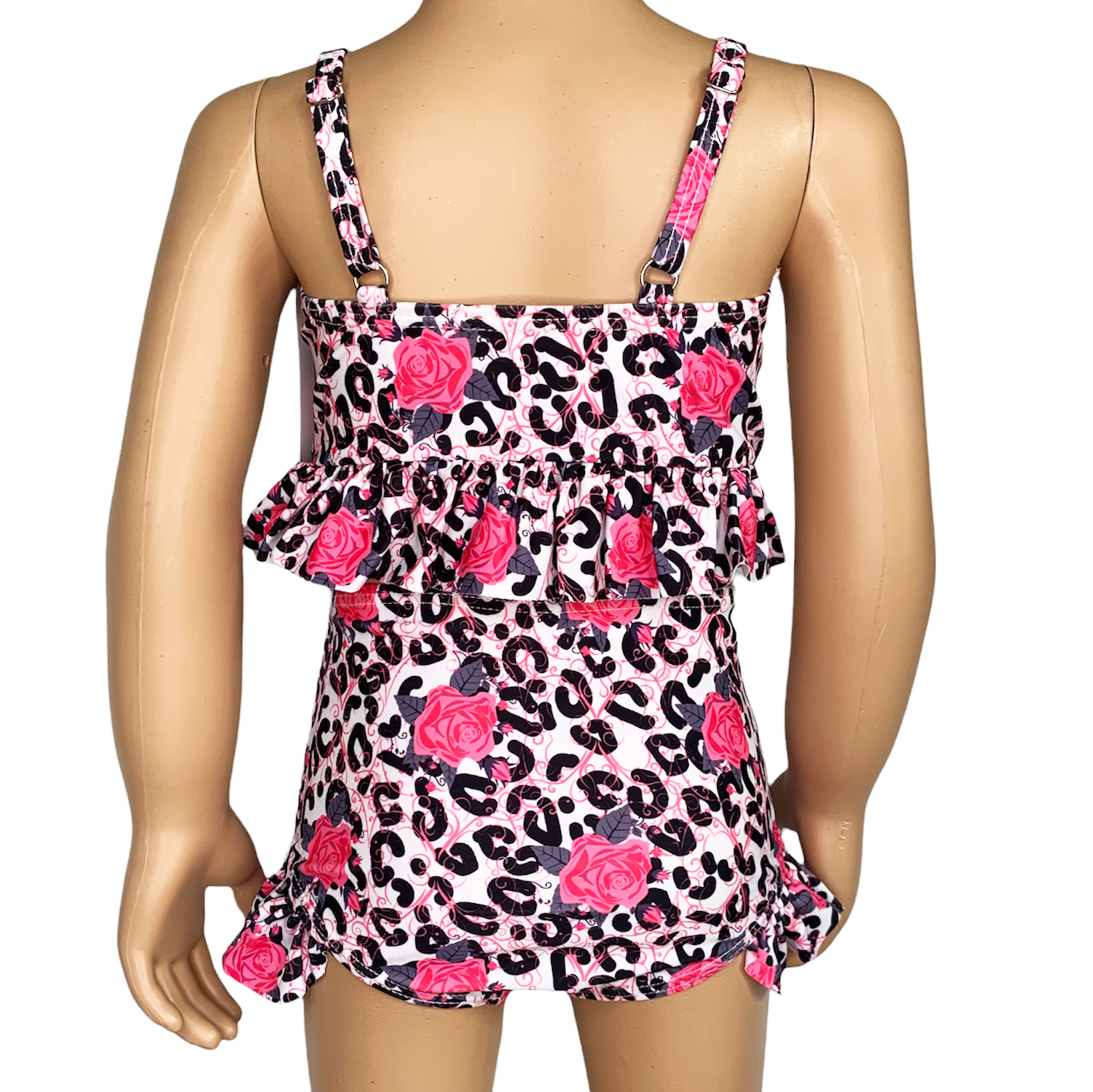 Al Limited Girls 2 Piece Leopard Rose Tankini Swimsuit Bathing Suit