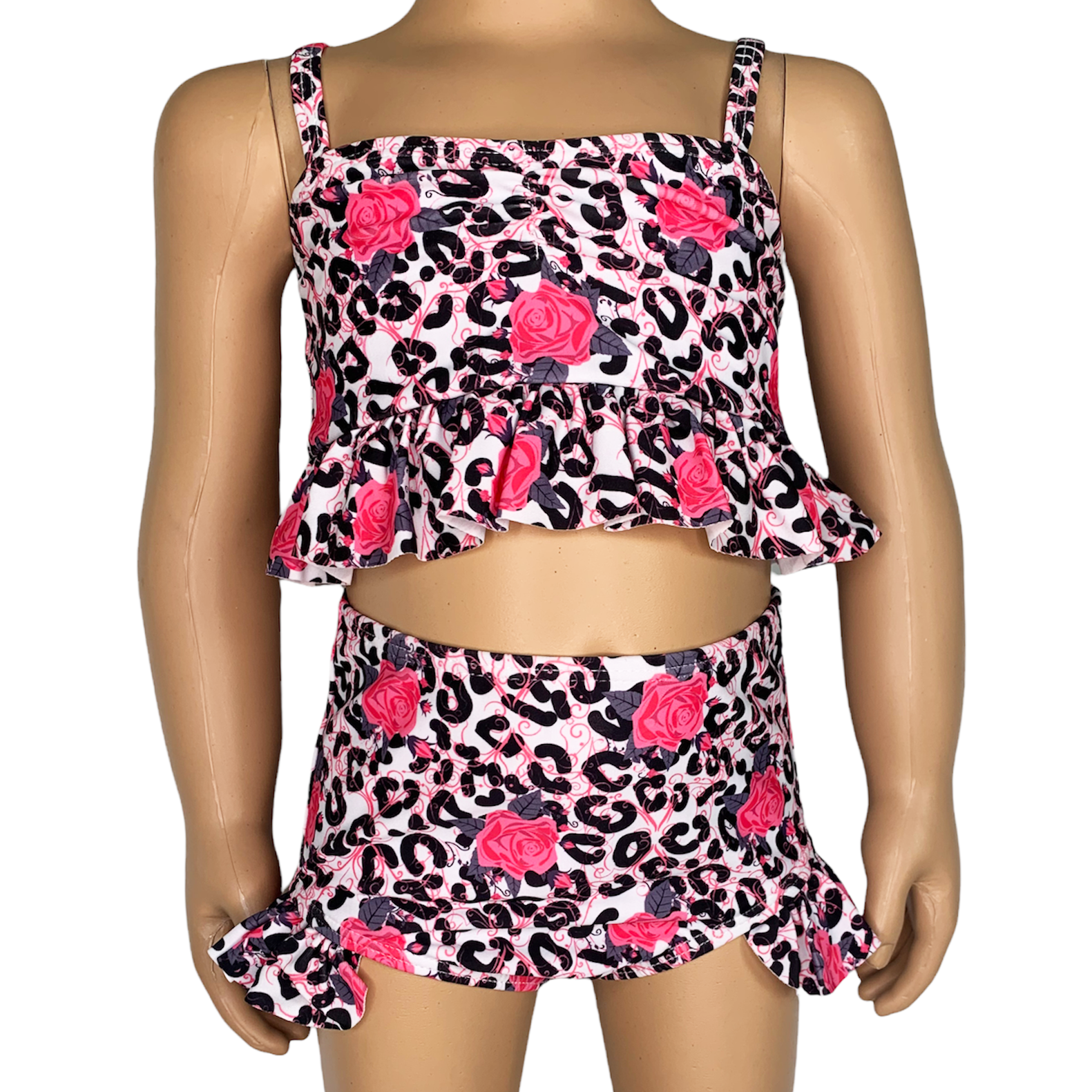 Al Limited Girls 2 Piece Leopard Rose Tankini Swimsuit Bathing Suit