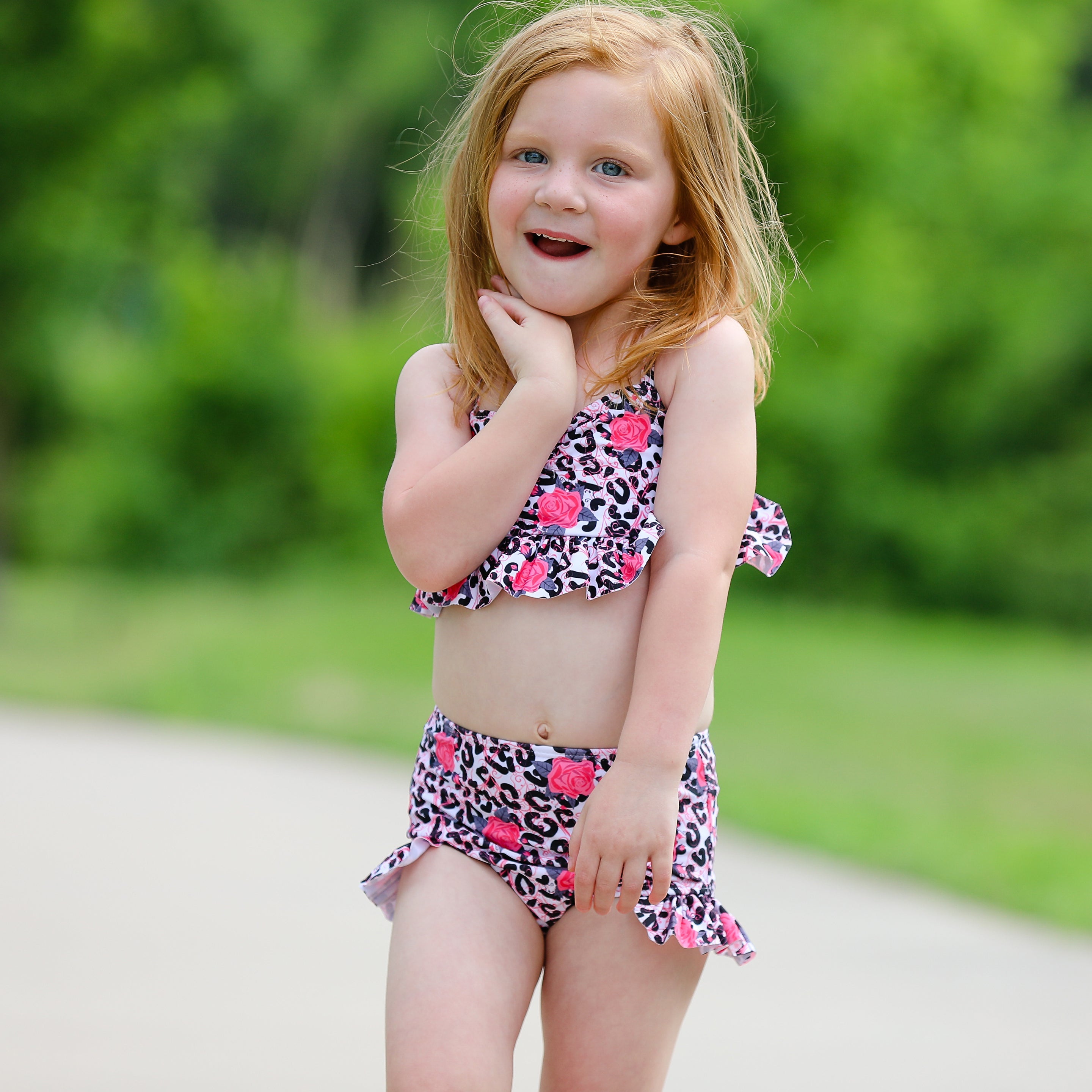 Al Limited Girls 2 Piece Leopard Rose Tankini Swimsuit Bathing Suit