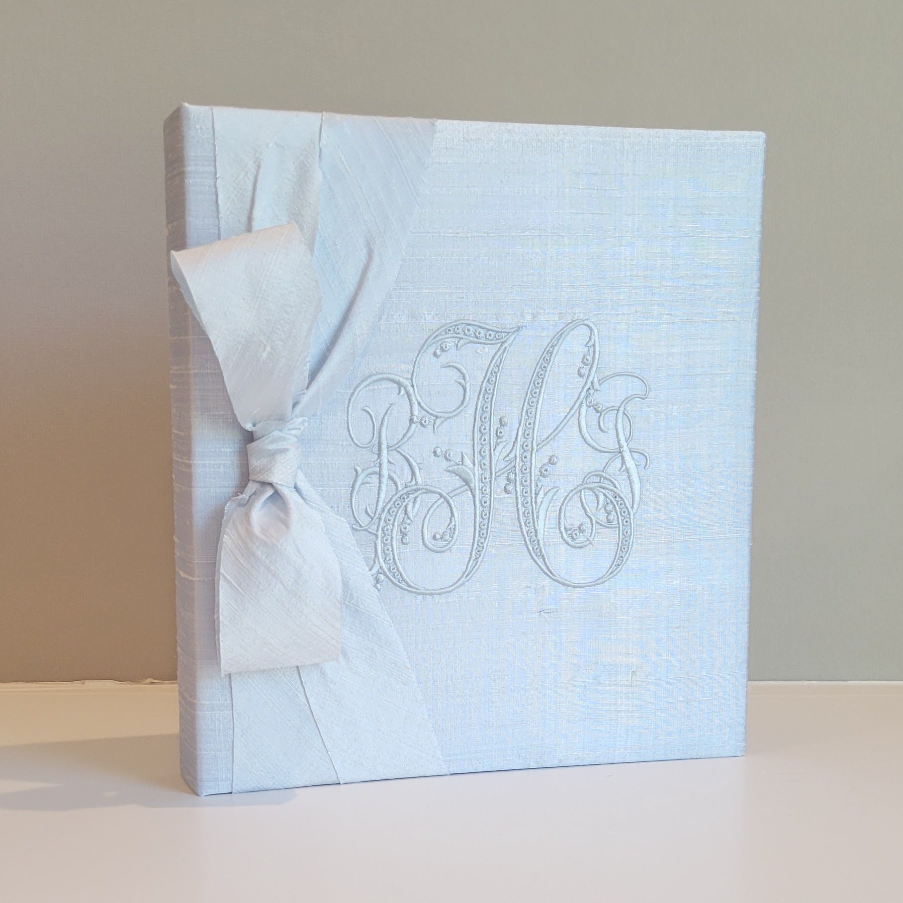 Baby Memory Book - Blue Silk (w/ Silk Bow)