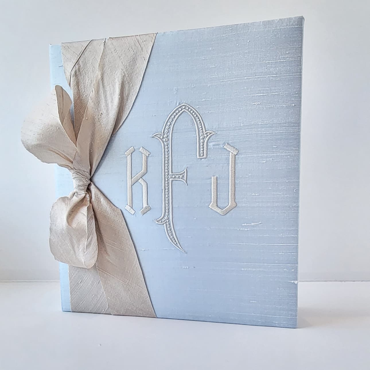 Baby Memory Book - Blue Silk (w/ Silk Bow)