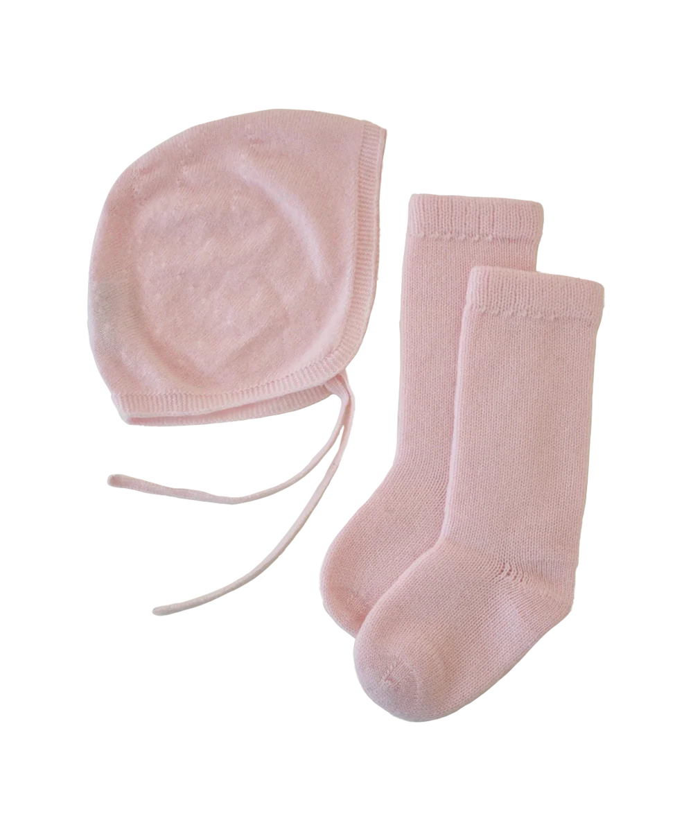 Baby Bonnet + Socks Gift Set - Peony