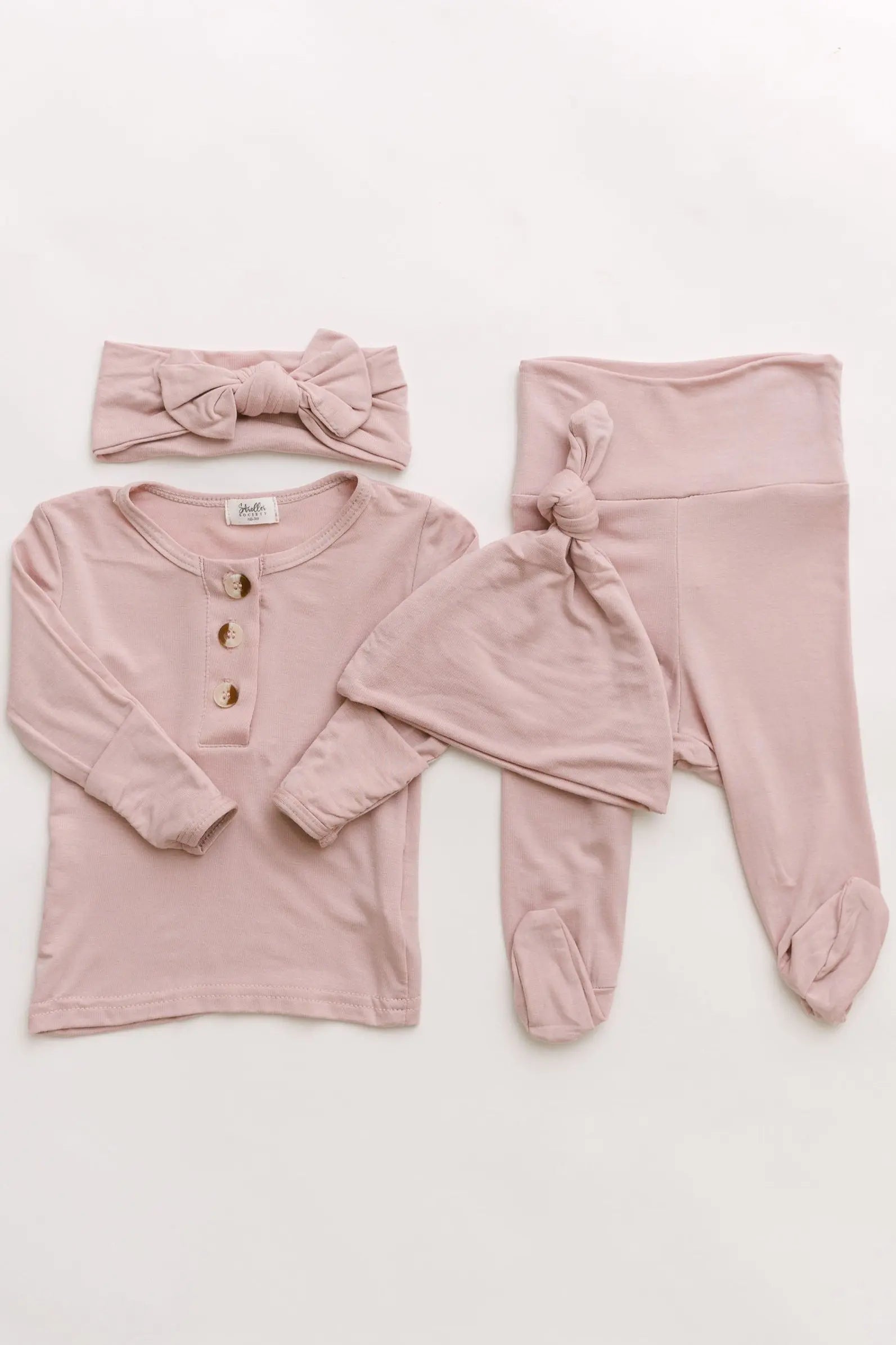 Top And Bottom Outfit, Hat And Headband Set (newborn - 12 Months) - Dusty Rose