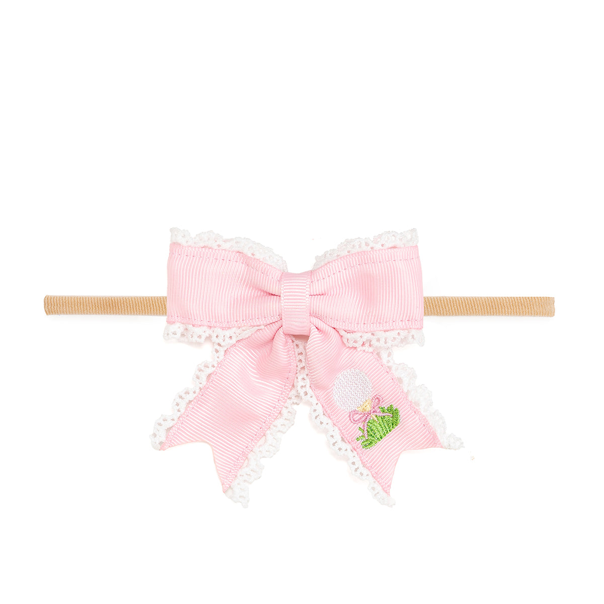 Golf Tee Embroidered Lace Bow Baby Headband