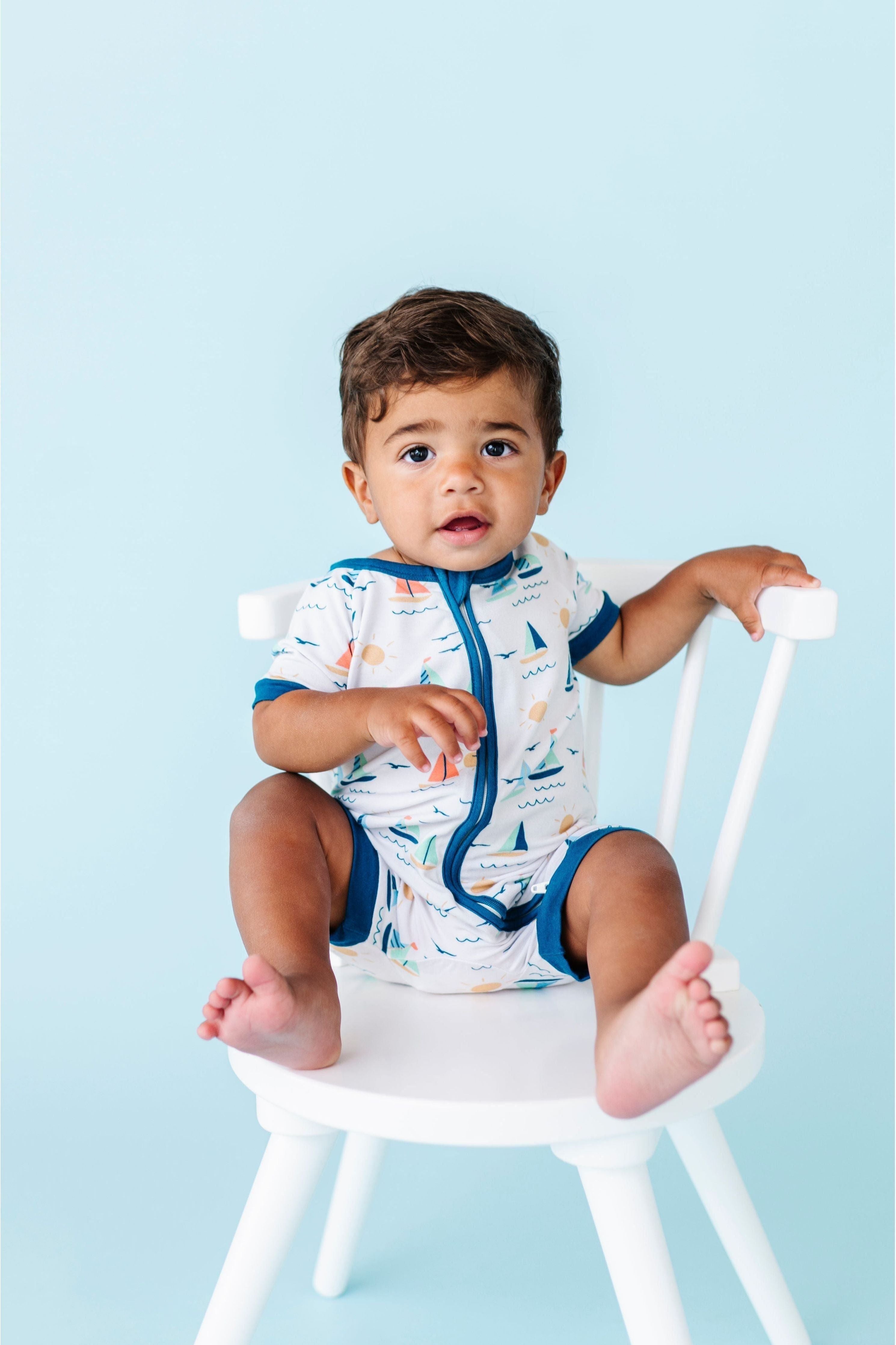 Bamboo Shortie Zip Romper - Kai